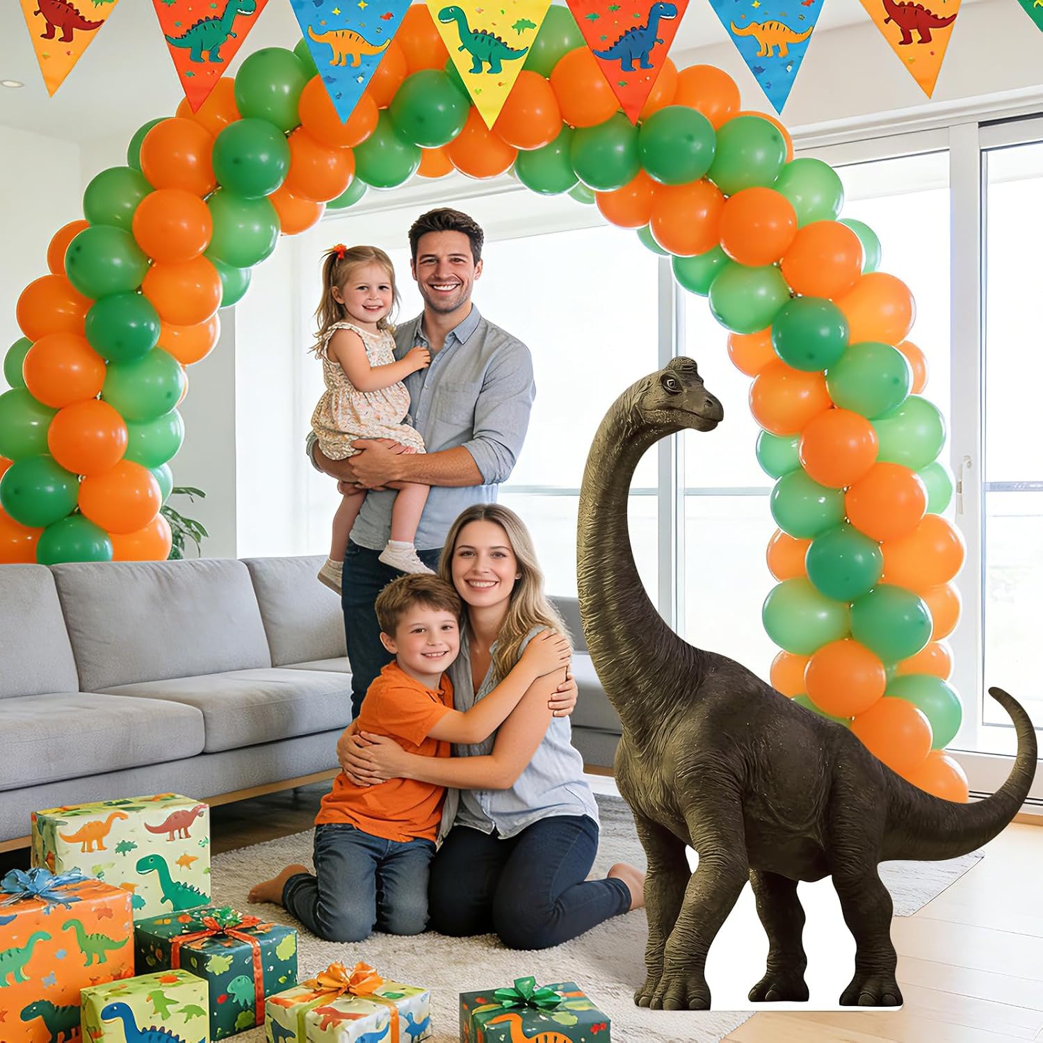 4.6Ft Brachiosaurus Dinosaur Cardboard Cutout Stand-Up, Life Size Long Neck Dinosaur Photo Prop Party Decoration for Dino Theme Events, Backdrop Display, and Indoor Decor
