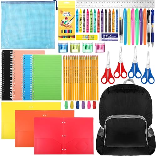 Kit de 130 mochilas para el regreso a clases, kit de suministros para niños de grado K-12, incluye carpetas, cuadernos, marcadores, lápices de