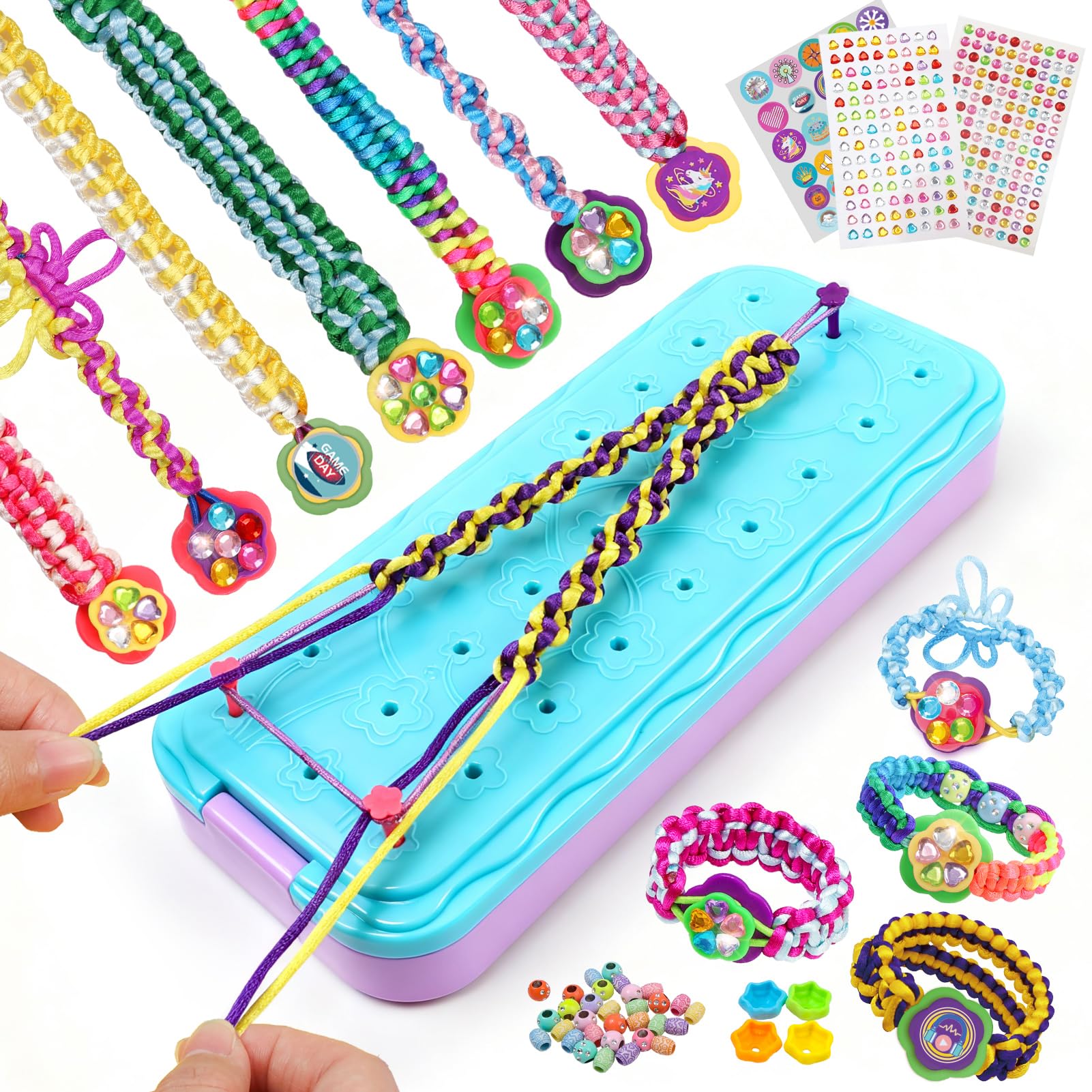 DDAI Birthday Gift Friendship Bracelet Kit for Girls Age 8-12 – Arts and Crafts Kits - Gem-Decorated DIY Craft Set with Threads &amp; Beads – Ideal Holiday Present for Kids Age 7 9 10 11 Years Olds Toys
