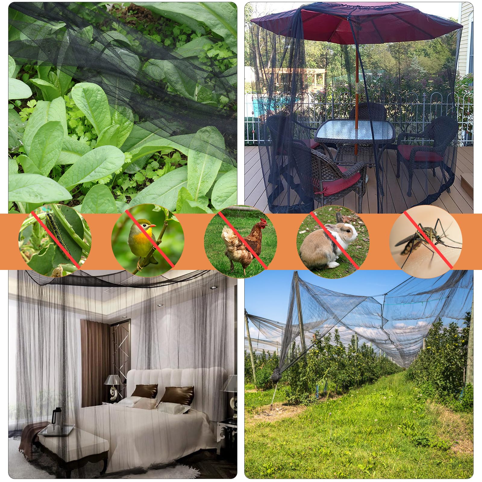 Barrera de red negra de 100 x 10 pies, mosquitera para animales, protección de plantas, verduras, red de pájaros resistente para terrazas, balcones, patios, protege tu piel, plantas, frutas