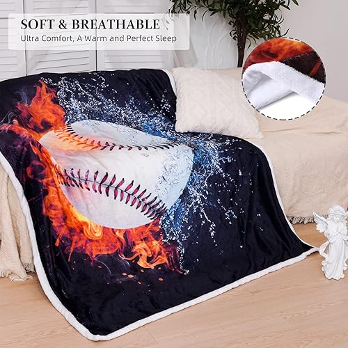 Miniatura 5 de Blytheyes Manta de béisbol de franela, manta de béisbol suave, adorable manta de cama para niños, manta de franela súper suave para oficina,