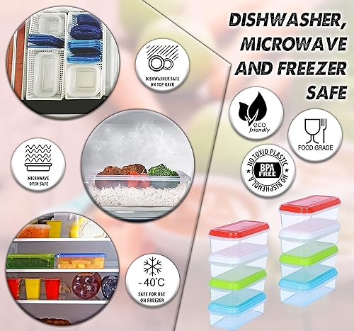 Miniatura 11 de Recipientes para congelador para almacenamiento de alimentos, paquete de 8 recipientes rectangulares pequeños de plástico de 8 onzas con tapas a