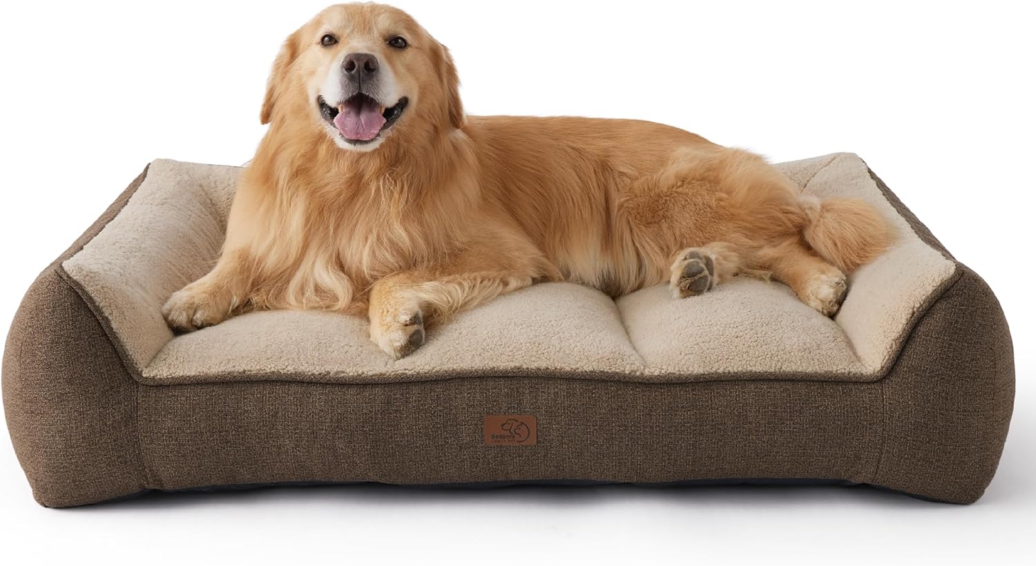 Bedsure XL Plus Orthopedic Dog Beds Large Sized Dog - Extra Thick Supportive Dogs Couch with Waterproof Washable Cover, Jumbo Comfort Pet Bed Sofa with Soft Plush Sherpa and Nonskid Bottom, Brown, 48" 48"L x 35"W x 10"Th Brown