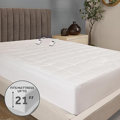 Miniatura 7 de Sunbeam Restful Premium - Protector de colchón acolchado con calefacción, tamaño King, color blanco