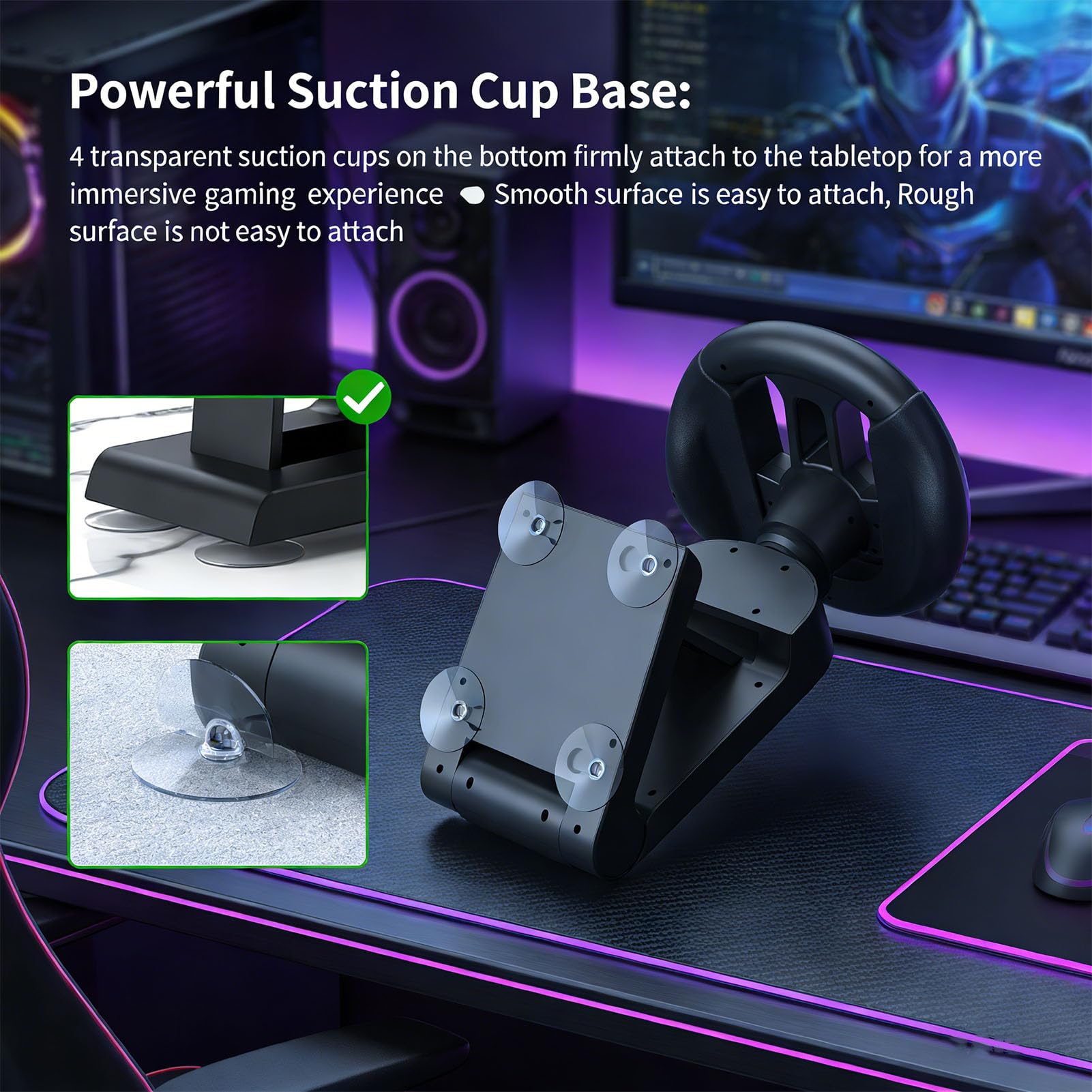 EIMSOAH Remplacement de la Fixation de Table de Volant pour Manette de Jeu pour 2, Support Réglable personnalisé pour une Expérience de Course Améliorée avec Ventouses, Conception Pliable pour un