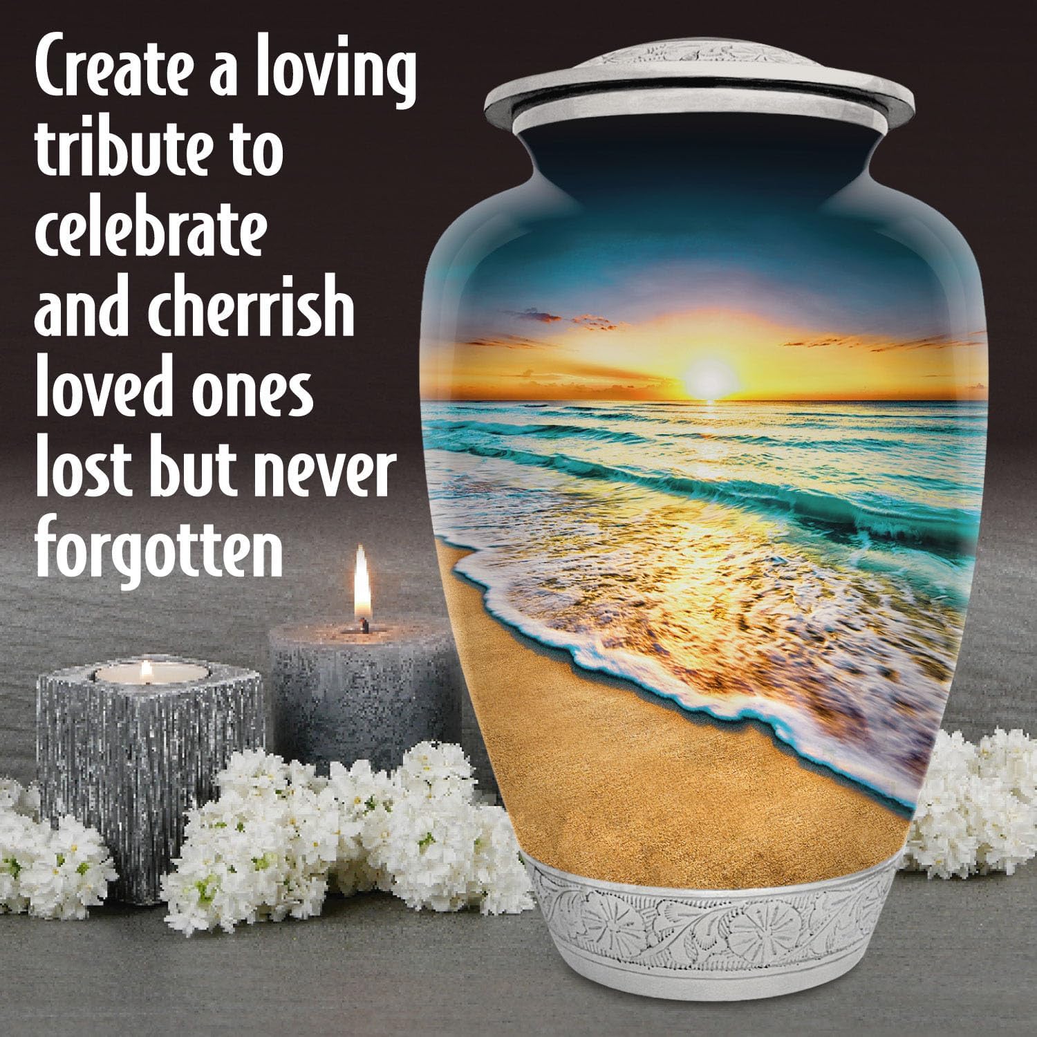 Waves on The Beach Urn for Adult Human Ashes | Large Handcrafted Funeral Memorial | Sun Beach Funeral Decorative Cremation Urn for Women and Men - Image 7