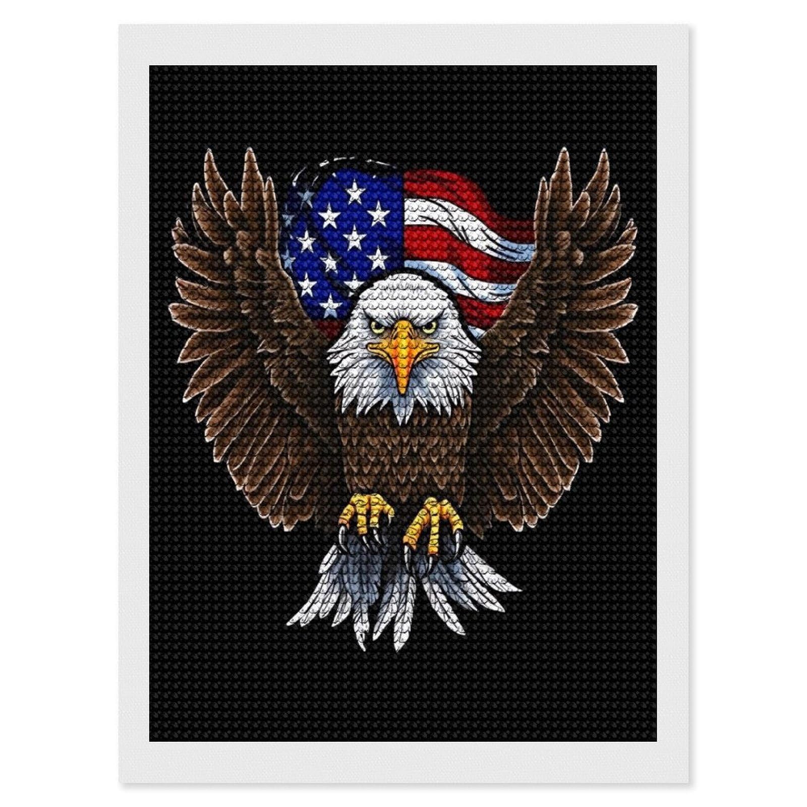 FodPand USA Flag Patriotic Eagle 5D Diamond Painting Kits for Adults Beginners Full Drill Round Diamond Dots Pictures Gem Art Supplies for Home Wall Room Decoration DIY Craft Set Gift 12x16