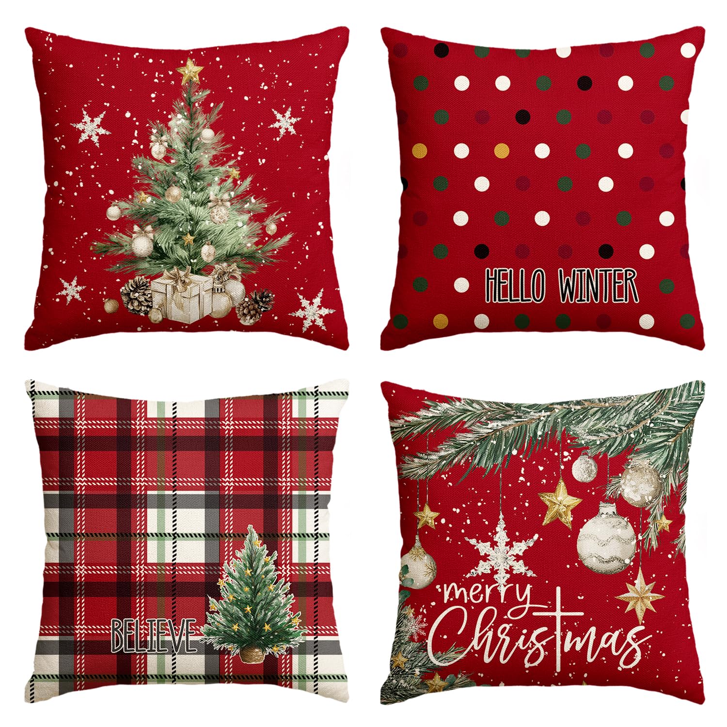 Housses de coussin de Noël anti-taches rouge 40x40 pour canapé usé
