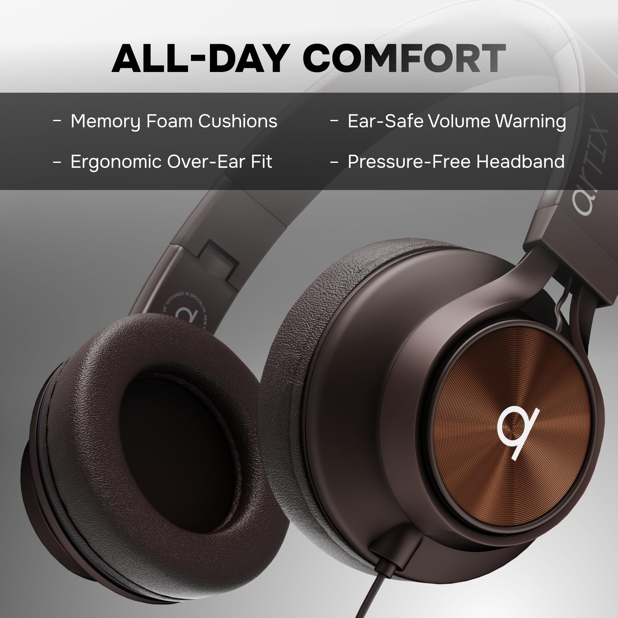 ARTIX CL750 Cuffie over-ear cablate con microfono e controllo del volume, audio con cancellazione del rumore al 100% cablata al computer, spina per laptop, cuffie da studio con cavo DJ