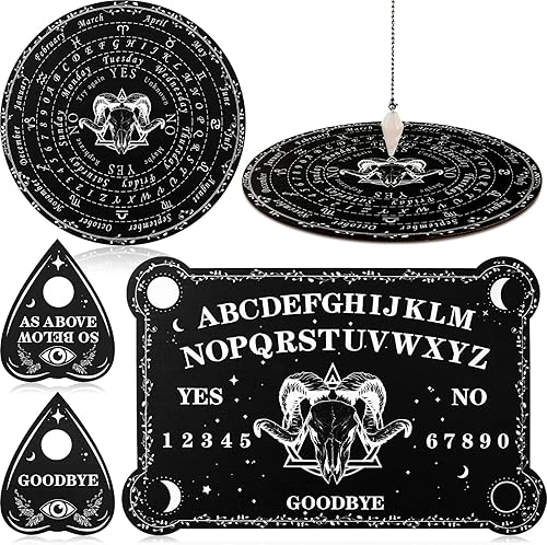 Tabla de adivinación de péndulo con conjunto de amatista con mensaje metafísico Ouija, tablero de cristal de péndulo, tablero de madera para