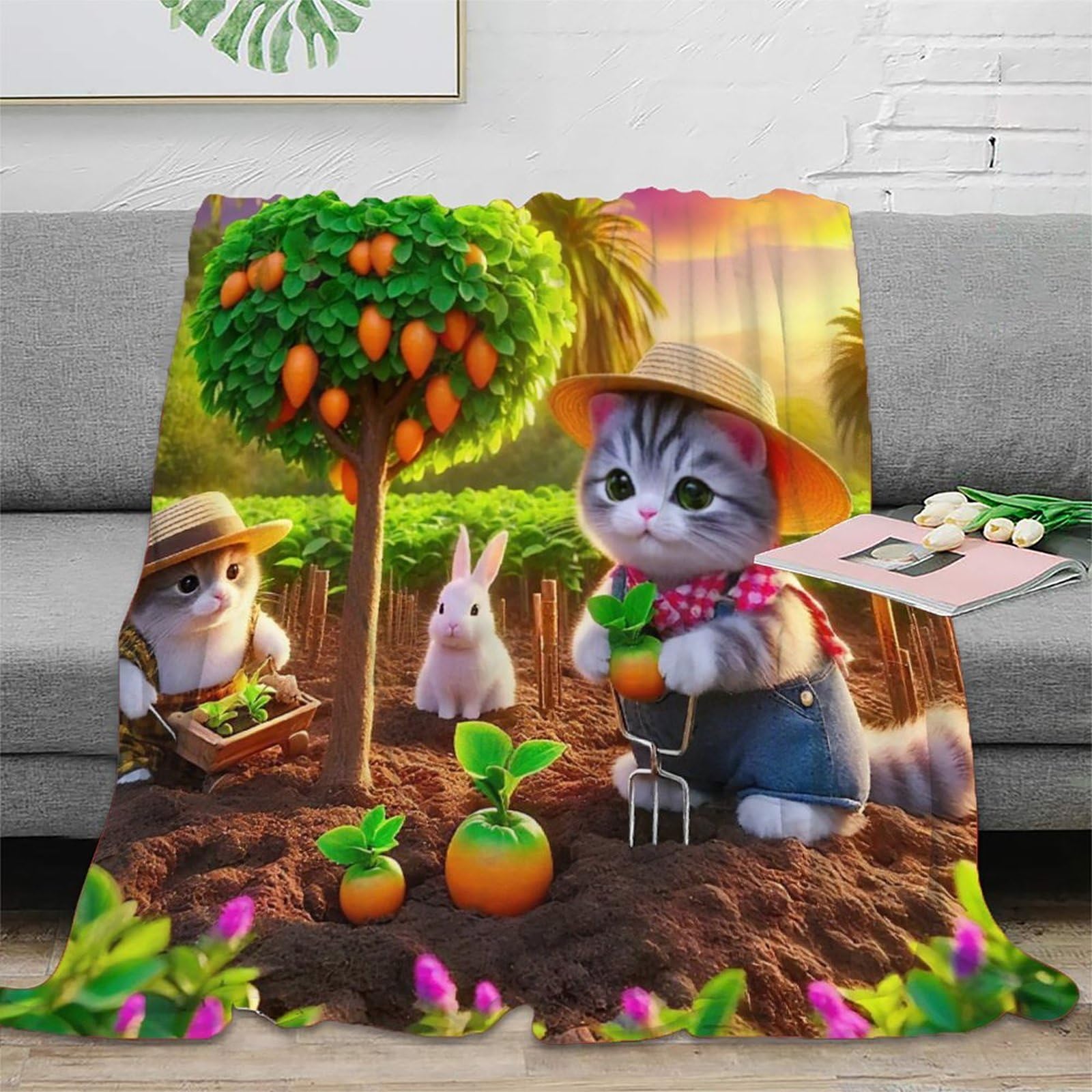 Couverture lit chat douce pour soirée cocooning au salon