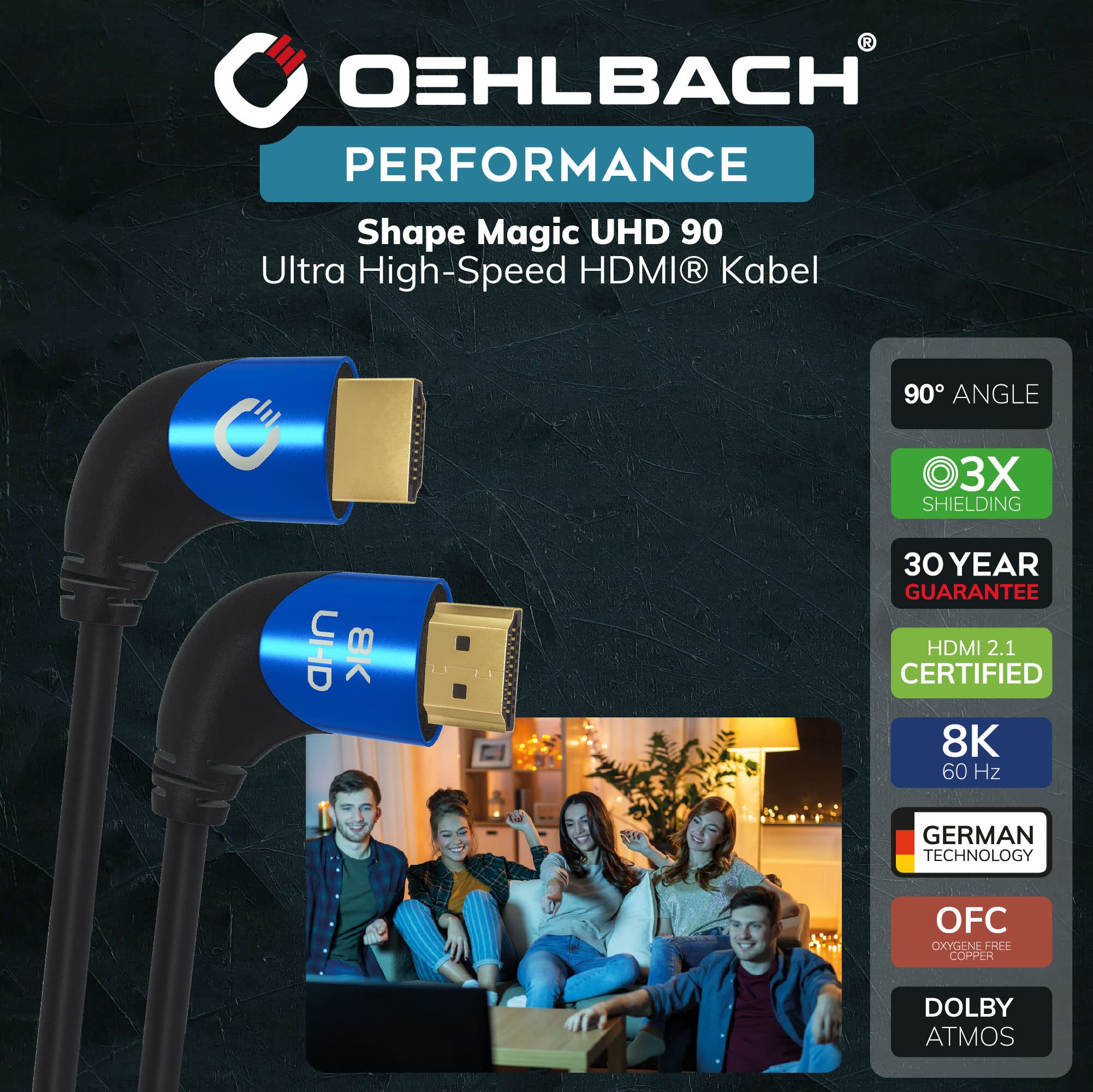 OEHLBACH Shape Magic 90 UHD, 8K Ultra High Speed 2.1 HDMI Cable, Certified 48 Gbps (90 Degree Angled Connector, OFC Copper - Image 3