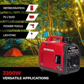 Honda EU2200i Companion 2200 Watt Inverter Generator, Super Quiet 120V Gas Powered Portable Generator for Camping or RV Backup Power Supply, Up to 8.1 Hour Run Time (EU2200ITAN1)