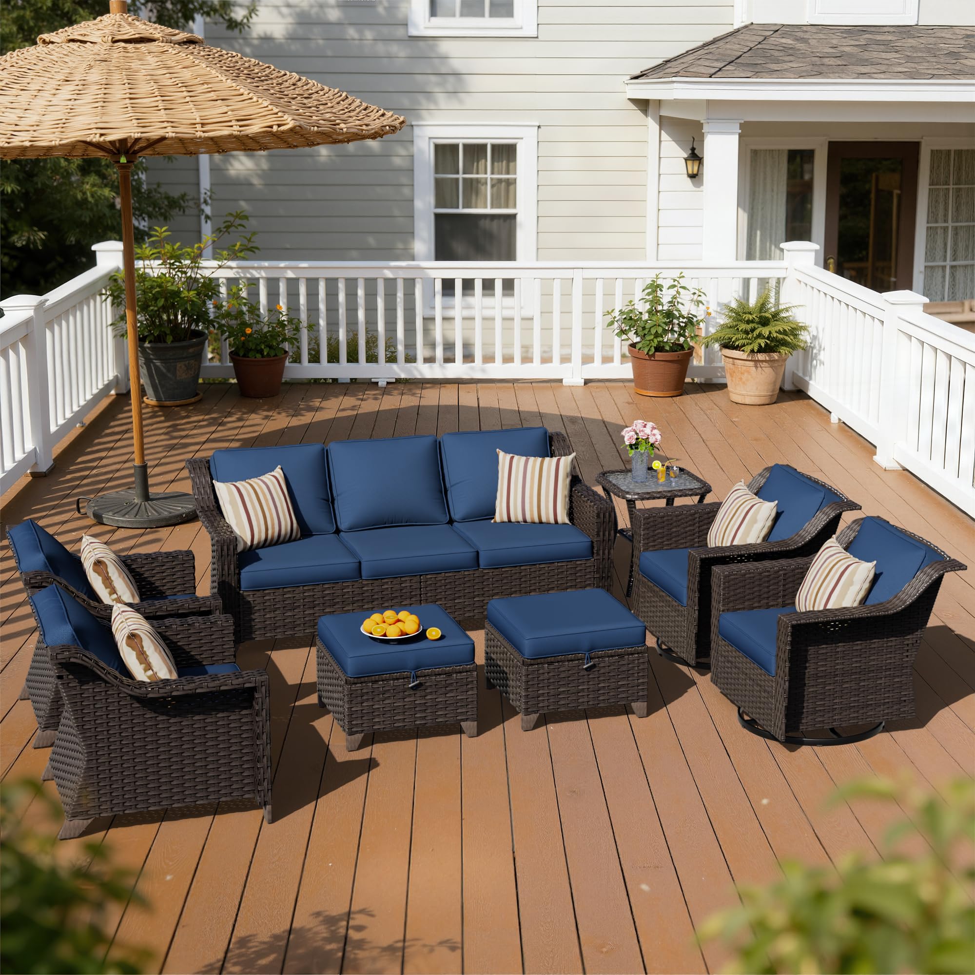 8 Piece Patio Furniture Set, Wicker Outdoor Conversation Set