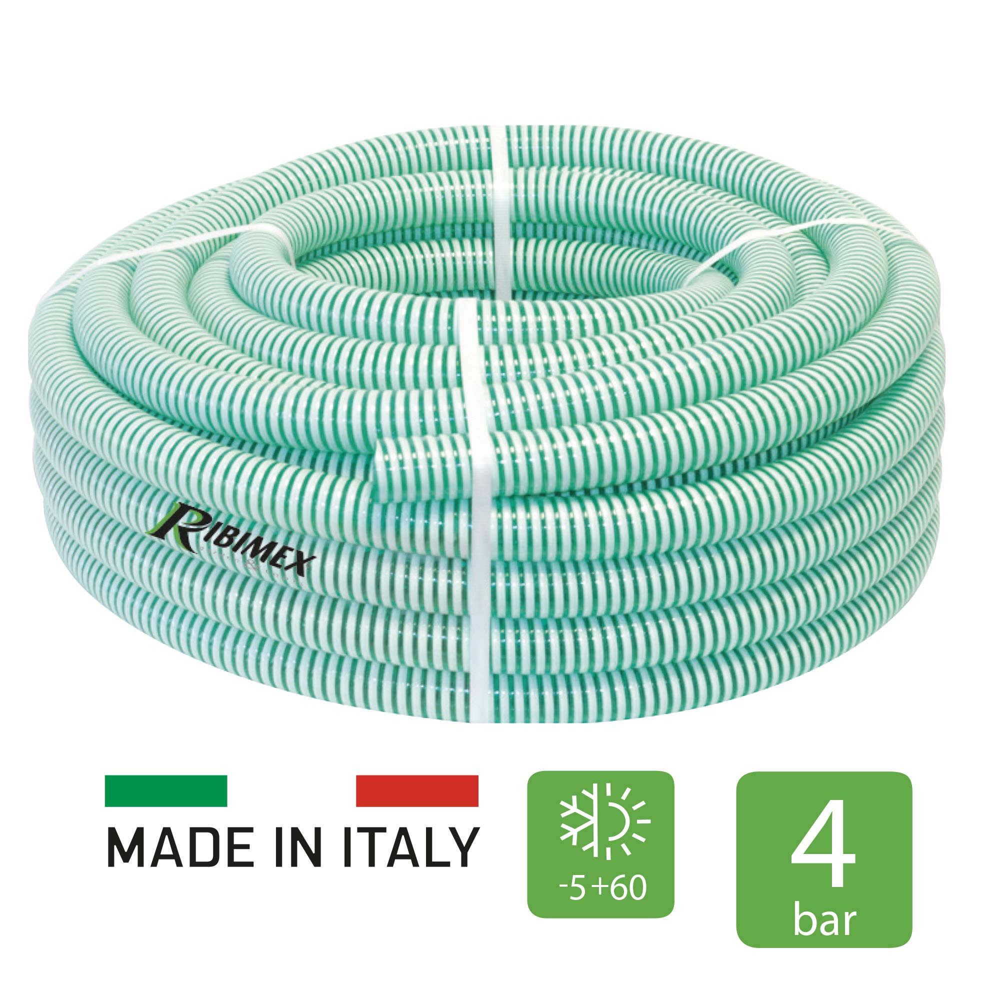 Ribimex PRTAN2525 Manguera de aspiración de PVC 25 m Ø 25, blanco y verde