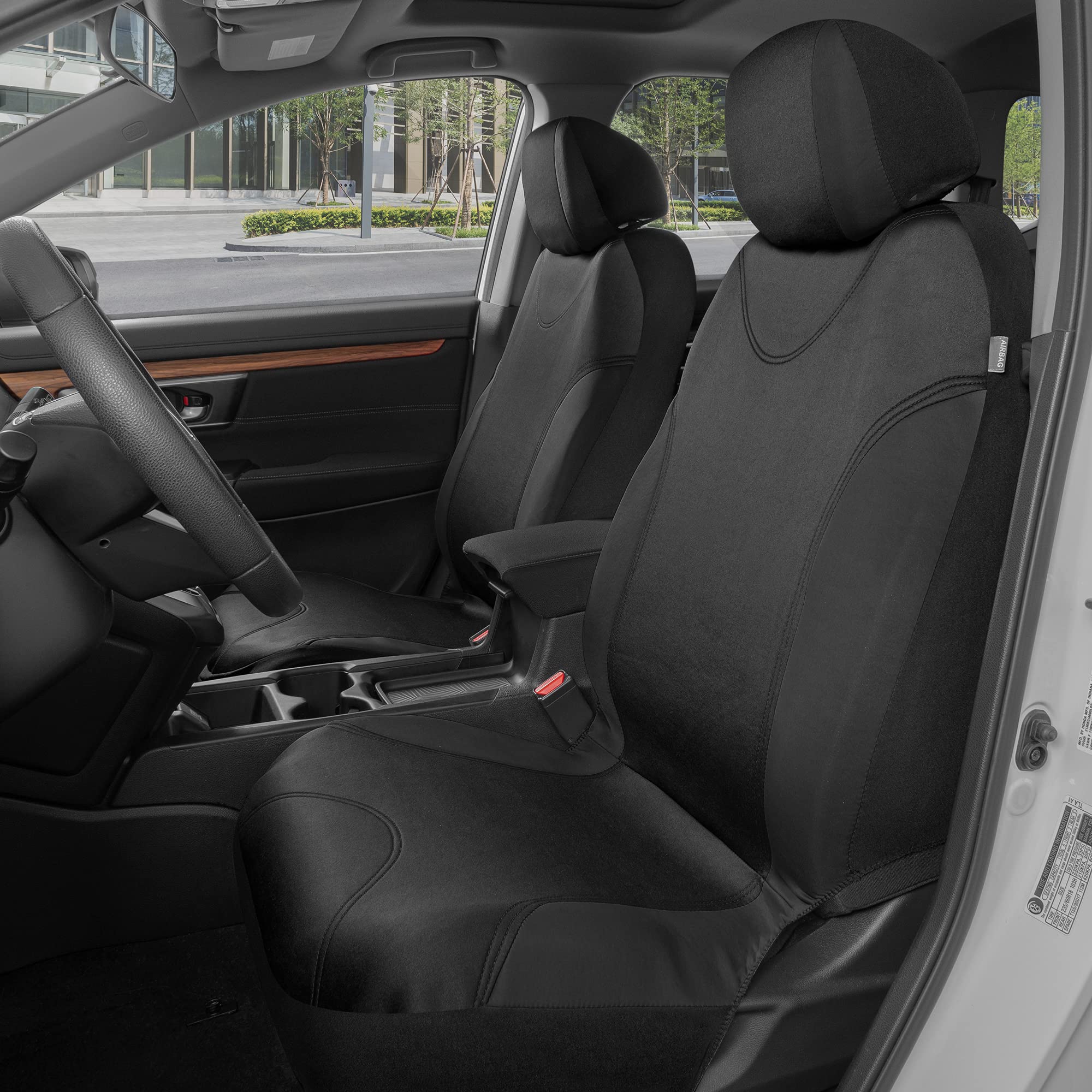 BDK UltraSleek Sitzbezüge für Autos, SUVs, LKWs und Transporter, 2-farbig, passendes Set mit 5 Kopfstützenbezügen, Polyester, universelle Passform, Schwarz