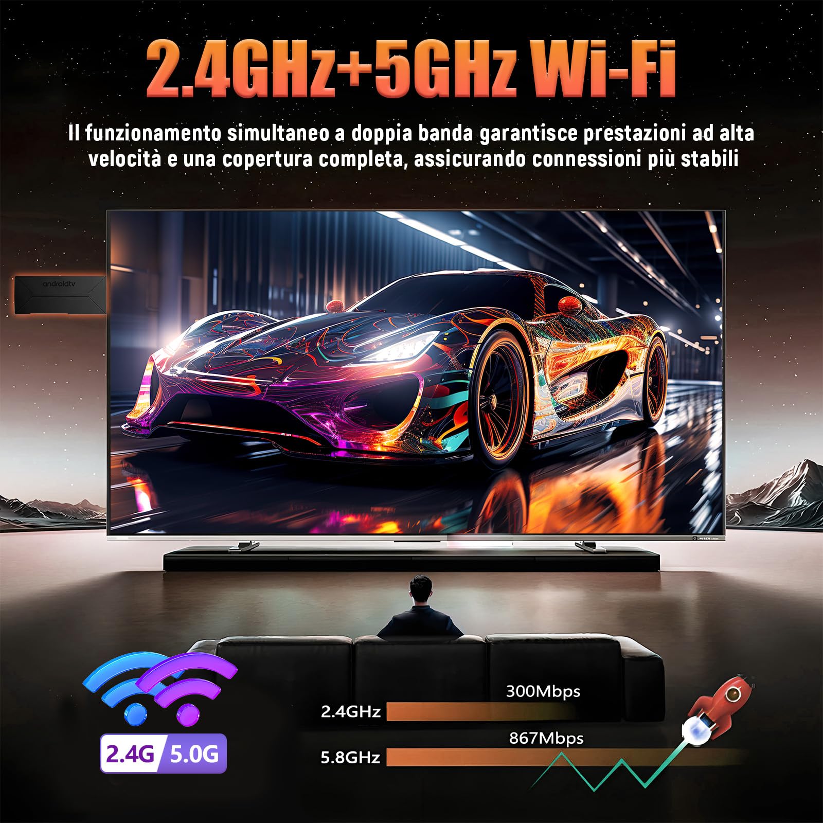 H8 Android TV Stick 16.0, Smart TV Stick HD, Processore Quad-Core H313, 2 GB RAM, 16 GB ROM, Supporta WiFi, Dispositivo TV Android Plug-and-Play per Home Theater e Viaggi