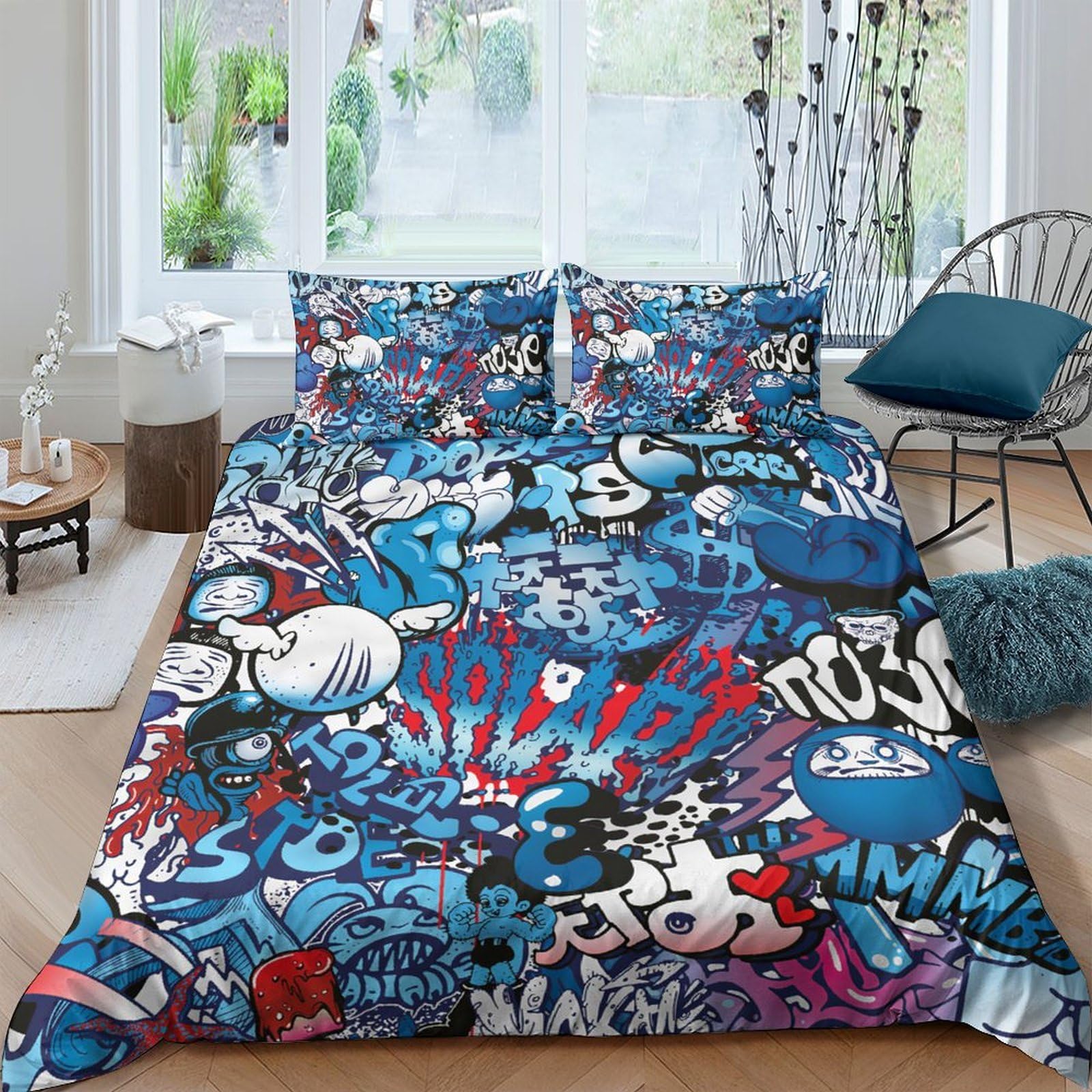 Ctjqhvkz Style-10 3D Printed Graffiti Art Fitted Sheet Microfiber Vibrant Cartoon Bed Cover For Bedroom Dorm Mattress Protection Decor Single（135X200cm）