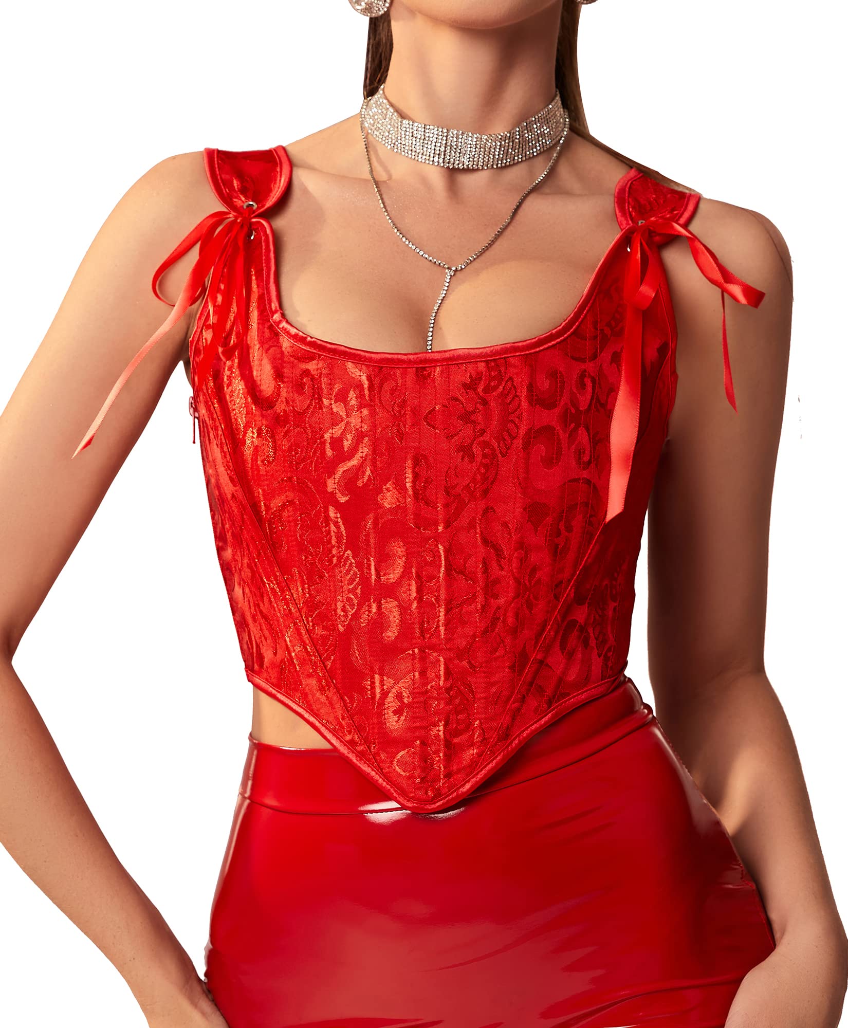 Dreay Womens Vintage Asymmetrical Hem Overbust Corset Tie Front Lace-up Back Bustier Shapewear Top