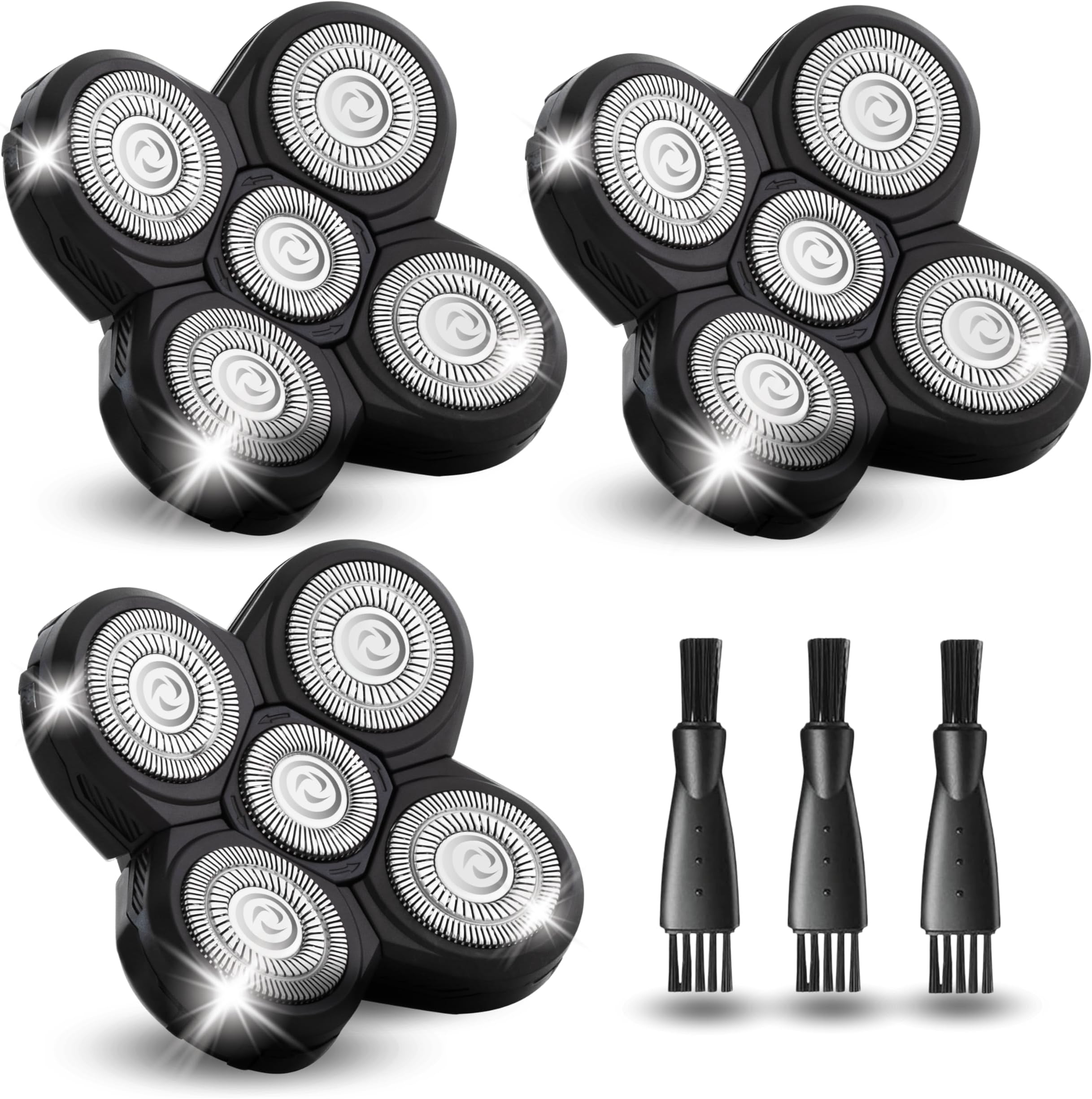 3 Pack Shaver Replacement Blades Compatible with Freedom Head Shaver Kit, 5 Blades Shaver Replacement Heads for Head Shavers for Bald Men, Replacement Blades for Head Electric Razor Shaving, 3 Brush