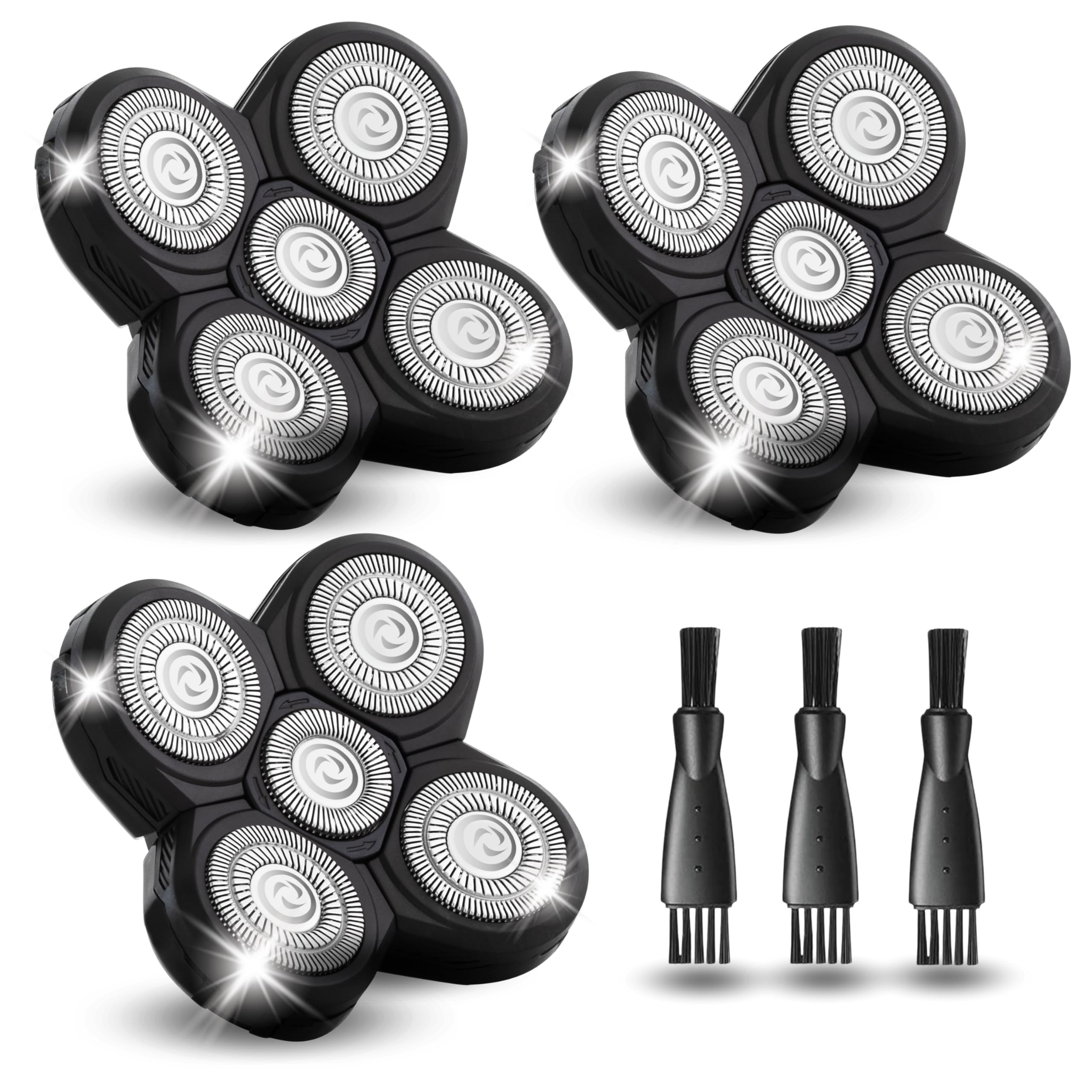 3 Pack Shaver Replacement Blades Compatible with Freedom Head Shaver Kit, 5 Blades Shaver Replacement Heads for Head Shavers for Bald Men, Replacement Blades for Head Electric Razor Shaving, 3 Brush