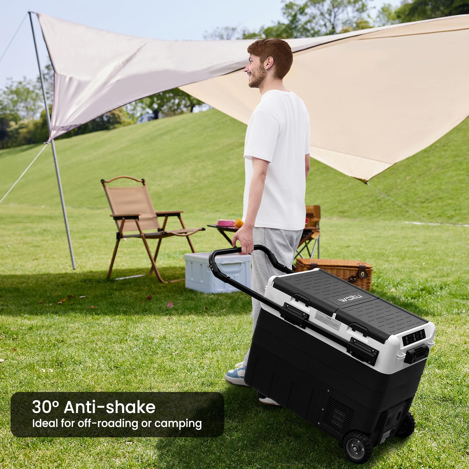WOLTU Frigorifero Piccolo per Auto da 50L, Mini Frigo Portatile con Congelatore Piccolo, Frigorifero a Compressore 12V 24V DC, Minifrigo per Campeggio, Viaggio, Auto, Barca, Nero+Bianco