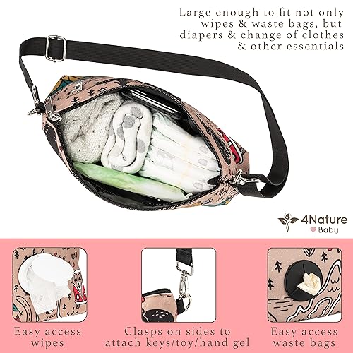 Miniatura 5 de 4 Nature Bolsa de mano para pañales pequeña y bonita bolsa de bebé para mamá con soporte de toallitas y dispensador de bolsas correas ajustables