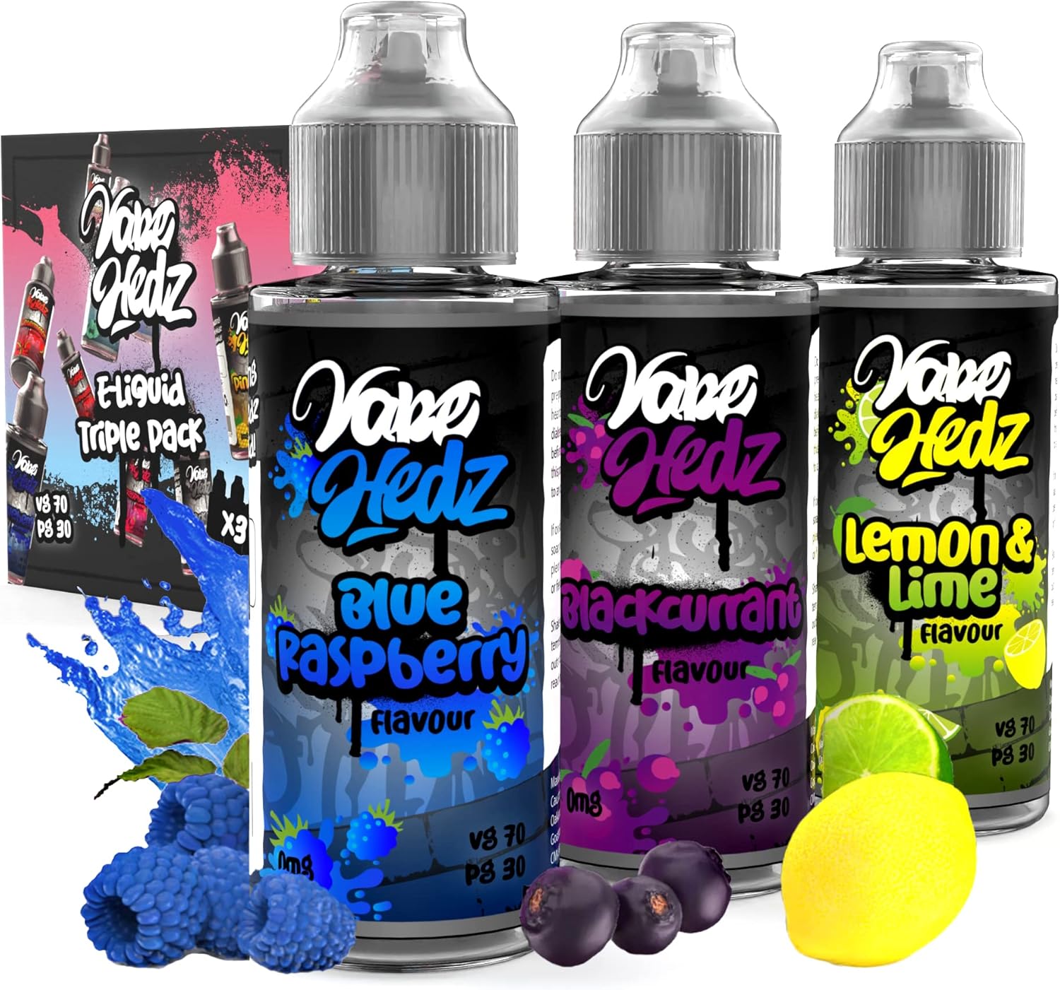 Vape Juice No Nicotine Triple Pack Blue Raspberry, Blackcurrant