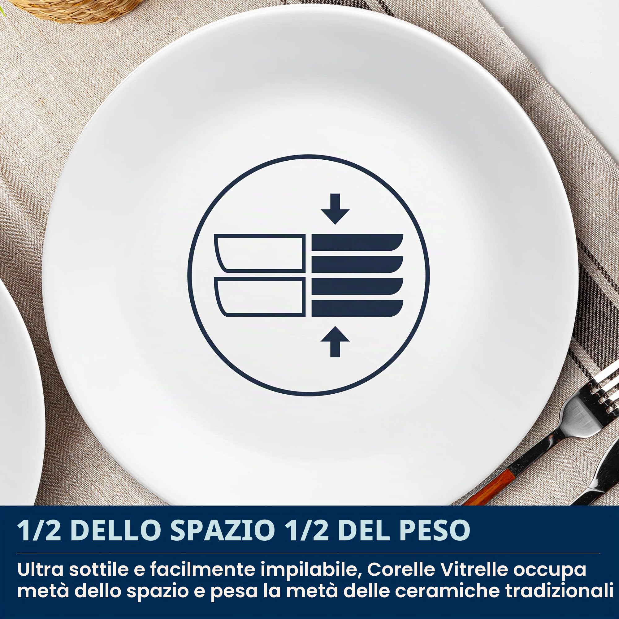Corelle Piatto piano, bianco puro, set da 12 pezzi