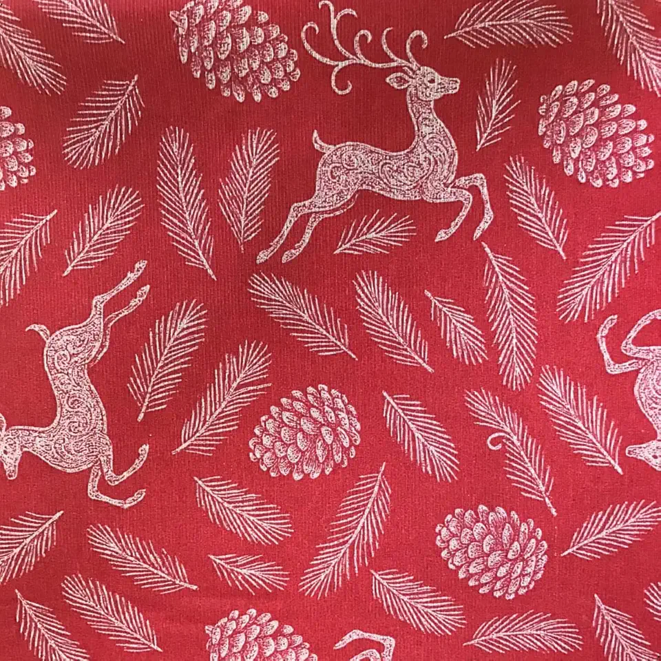 Tecido Alaska Natalino Decorativo, Vermelho com Estampa de Boneco de Neve e Flocos, 150cm x 100cm, para Artesanato e Decoração
