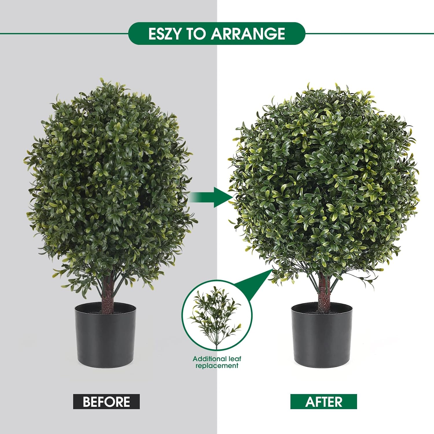 [Set of 2] 4ft Artificial Outdoor Topiary Trees, UV Protected Faux Boxwood Spiral Trees for Front Porch, Weather Resistant Fake Cedar Topiary in Pot for Home Entryway Garden Patio Decor (Green)