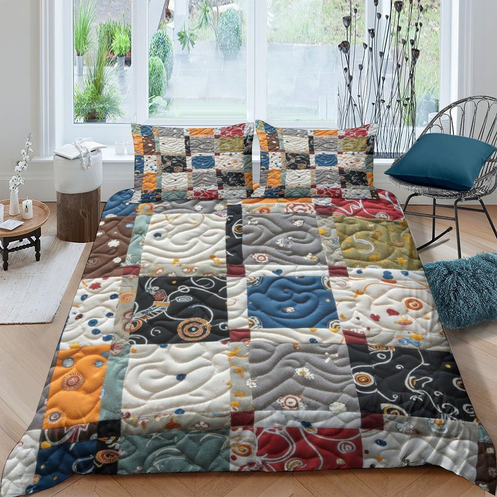 Unrxjzlvm Style-9 Patchwork 3D Duvet Cover Set Microfiber Student Bedding