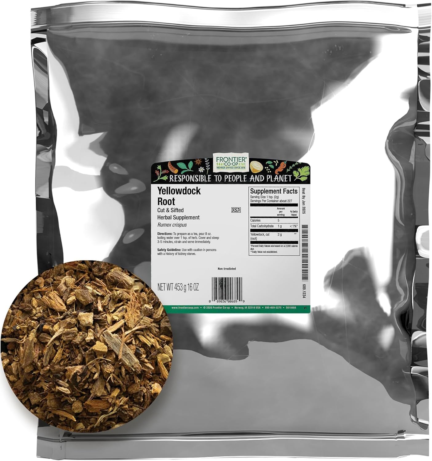 Frontier Co-op Cut and Sifted Wildcrafted Yellowdock Root, Rumex crispus, 1lb