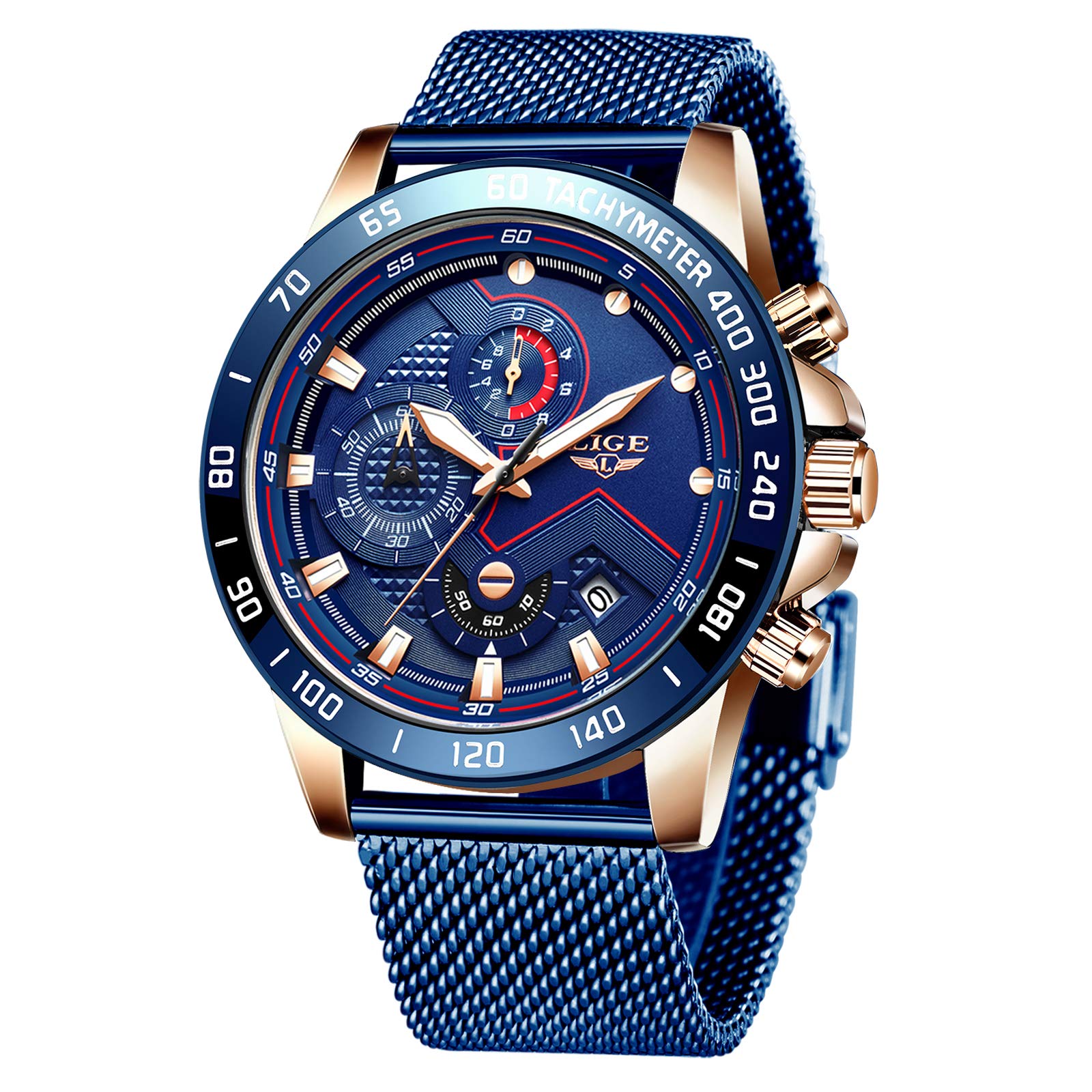 LIGE Cronografo da uomo Impermeabile Analogico Quarzo Orologi…, Blu, cinturino, Blu, Bracciale