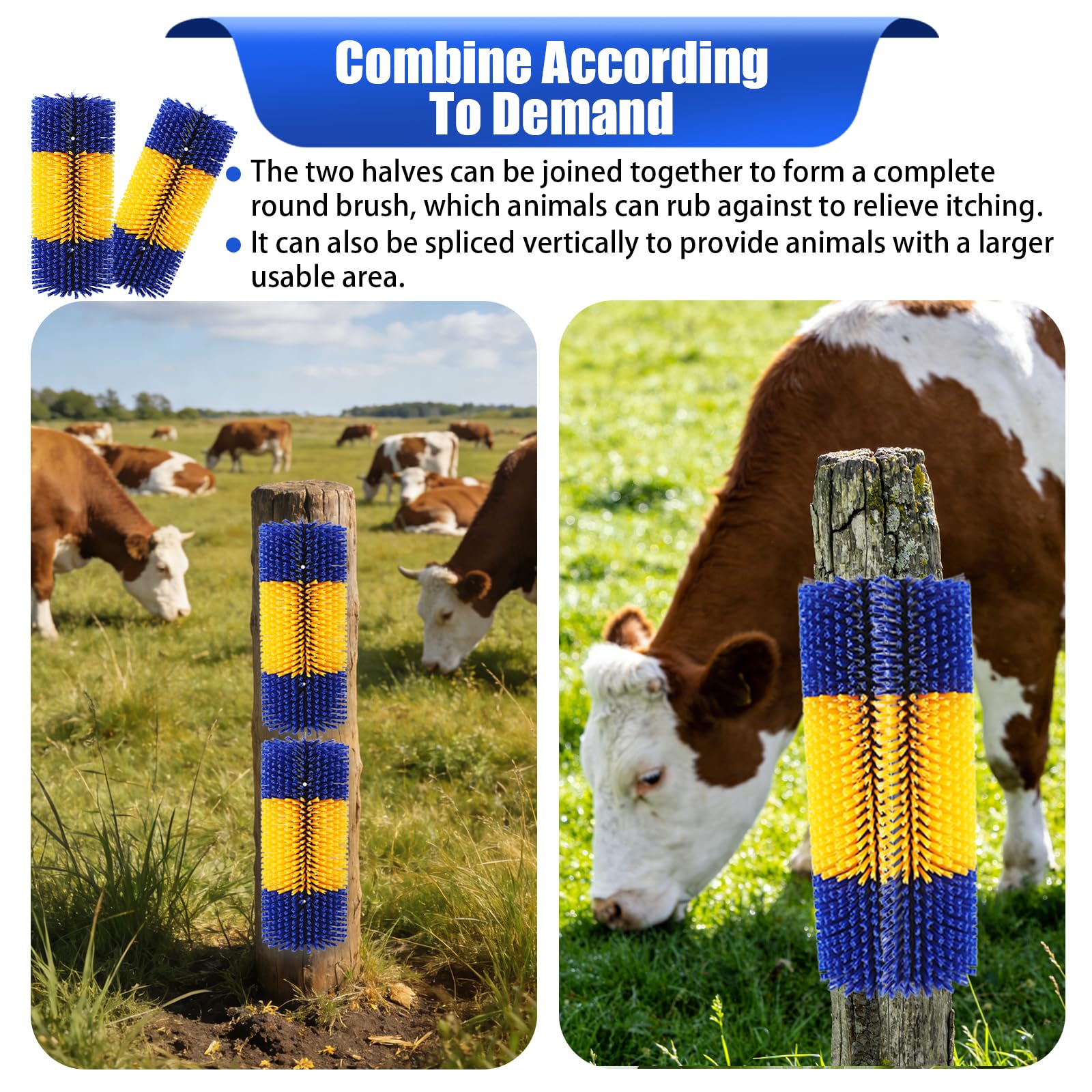 2 cepillos para caballos, cepillo para rascar ganado, cepillo de cabra, poste rascador de cabra, incluye 8 tornillos, rascador de ganado para caballos, vacas, cabras y cerdos, promueve la limpieza y