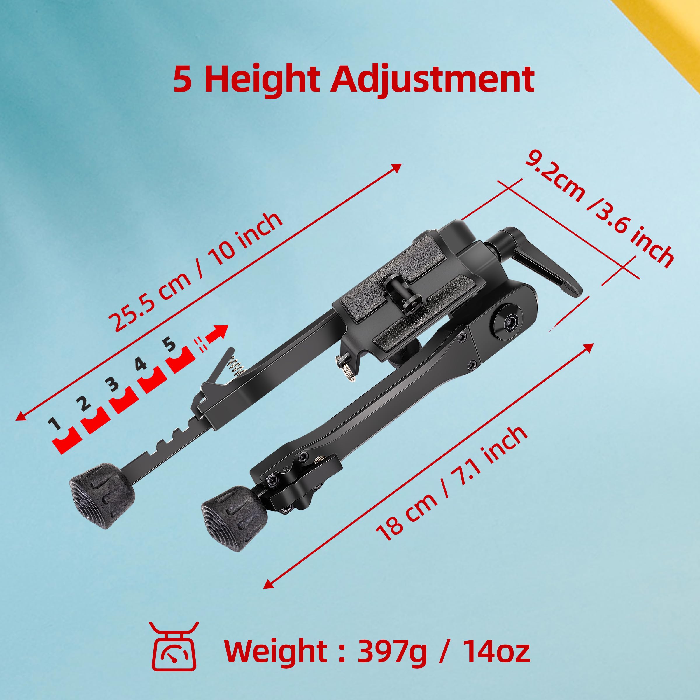 Bipied pivotant inclinable avec 3 adaptateurs, adaptateur à vis 6,35 mm pour appareil photo pour activités de plein air, 7-10"