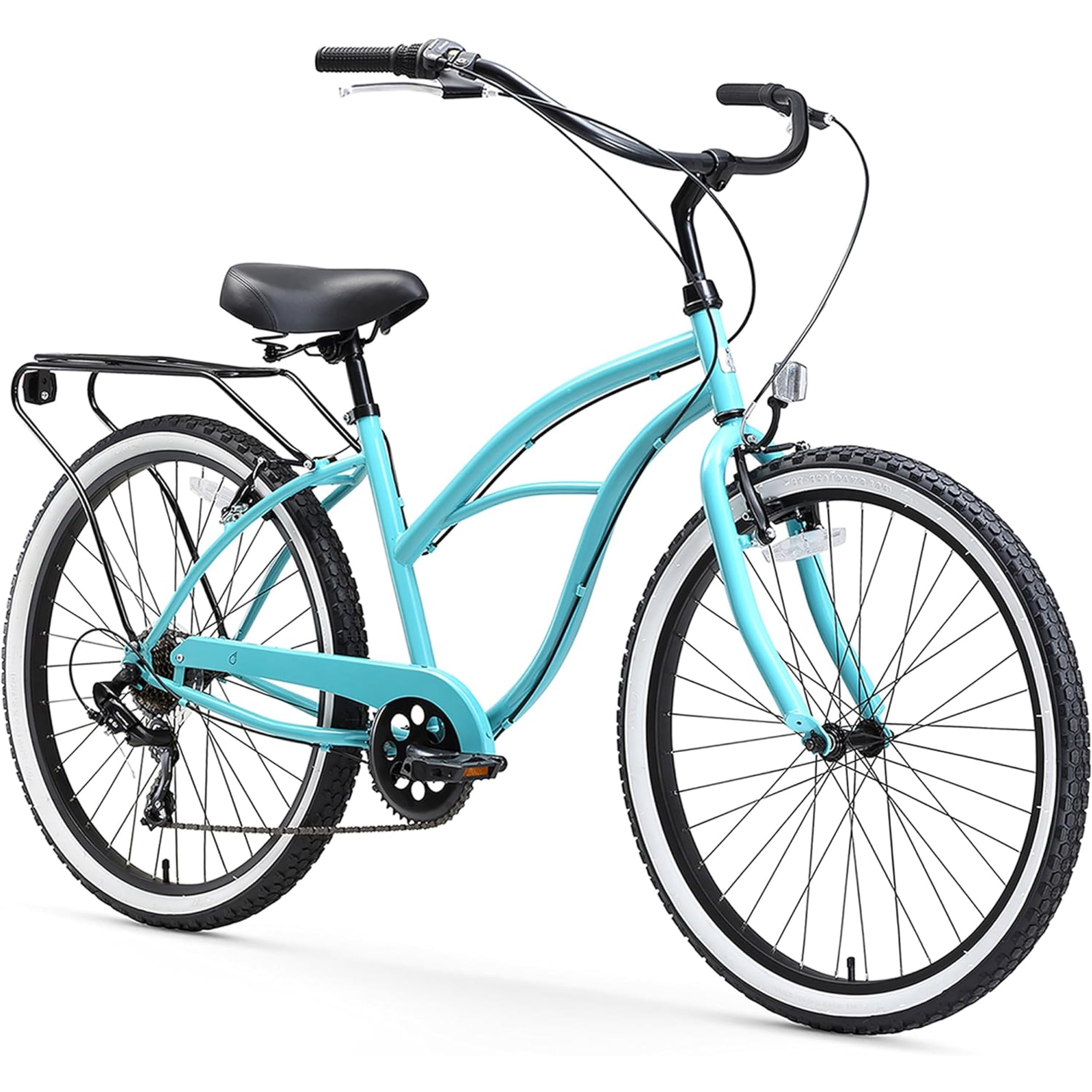 sixthreezero Around The Block Women's 7-Speed Beach Cruiser Bicycle, 24" Wheels, Teal Blue w/Black/Seat/Grips, 14"/One Size
