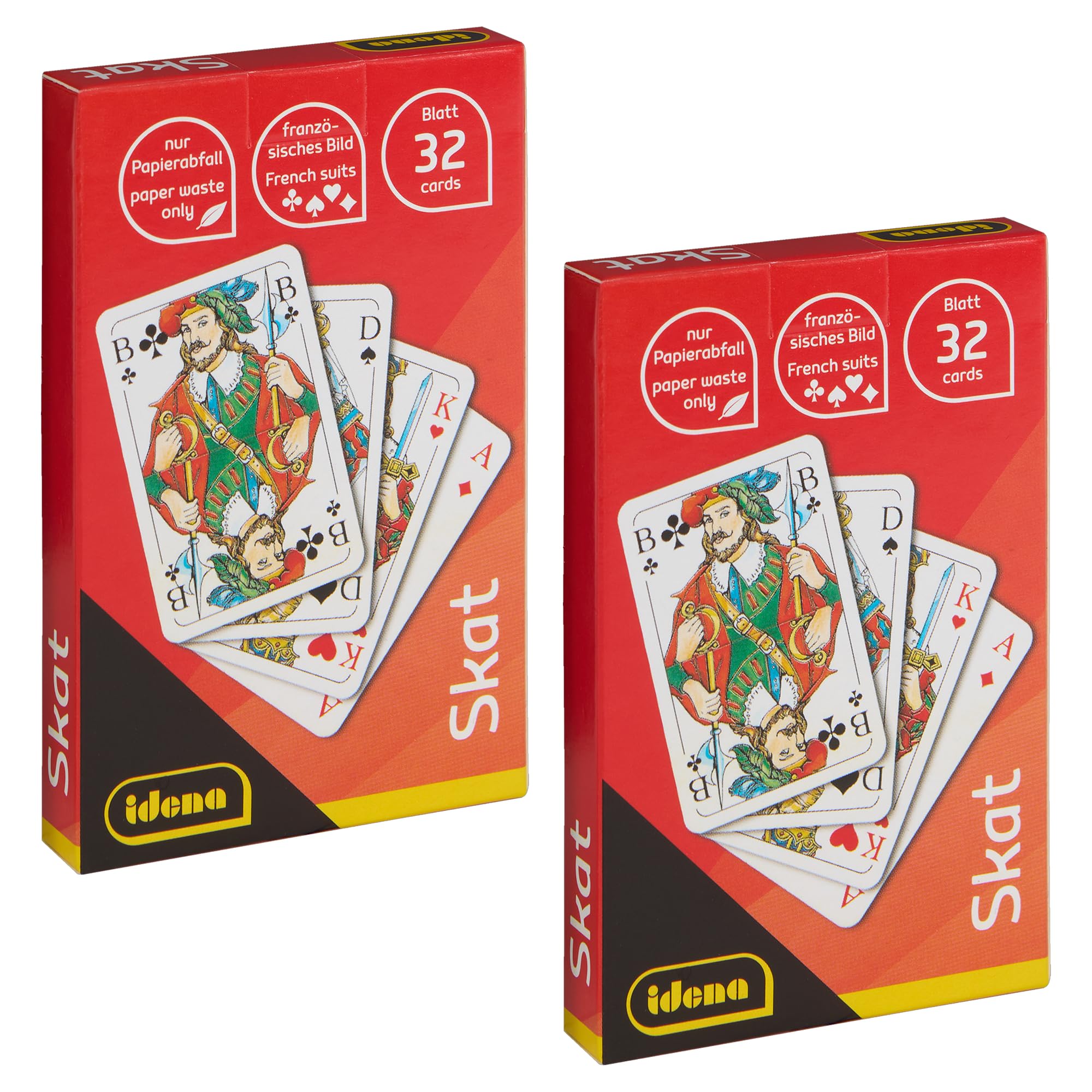 Idena 90270 - Skatspiel mit französischem Blatt, 2 Stück mit je 32 Karten, für 3-4 Spieler ab einem Alter von 12 Jahren, Kartenformat ca. 5,9 x 9,1 cm