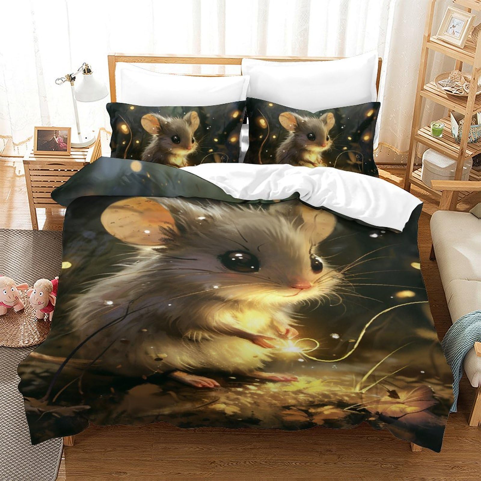 Housse de couette souris 3D infroissable microfibre lit 140x200 facile à laver