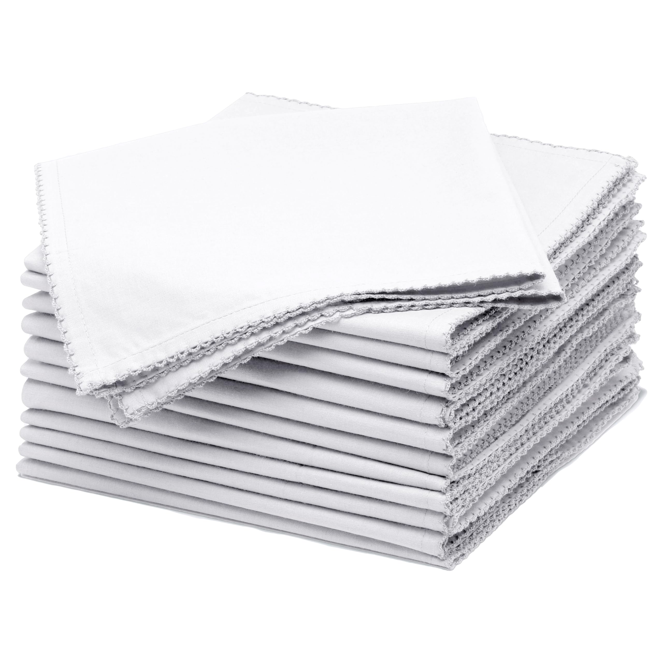 TOSHE Cloth Napkins Set of 12 Washable Cloth Napkins 17x17 inch 100% Cotton Dinner Napkins Black Table Napkins for Hotel, Restaurant, Lunch, Wedding and Parties (12, White)