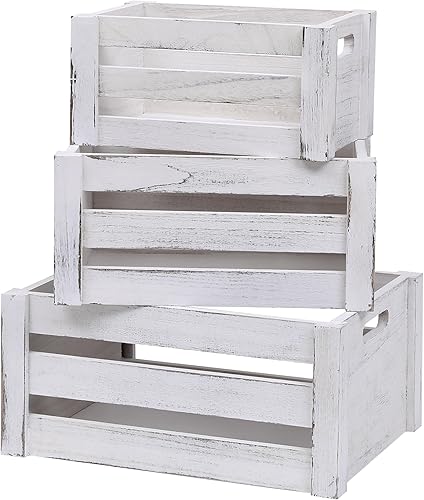 Miniatura 8 de Cajas grandes de madera marrón vintage para exhibición, juego de 3 cajas de madera con asas, cajas de madera rústicas hechas a mano para Negro