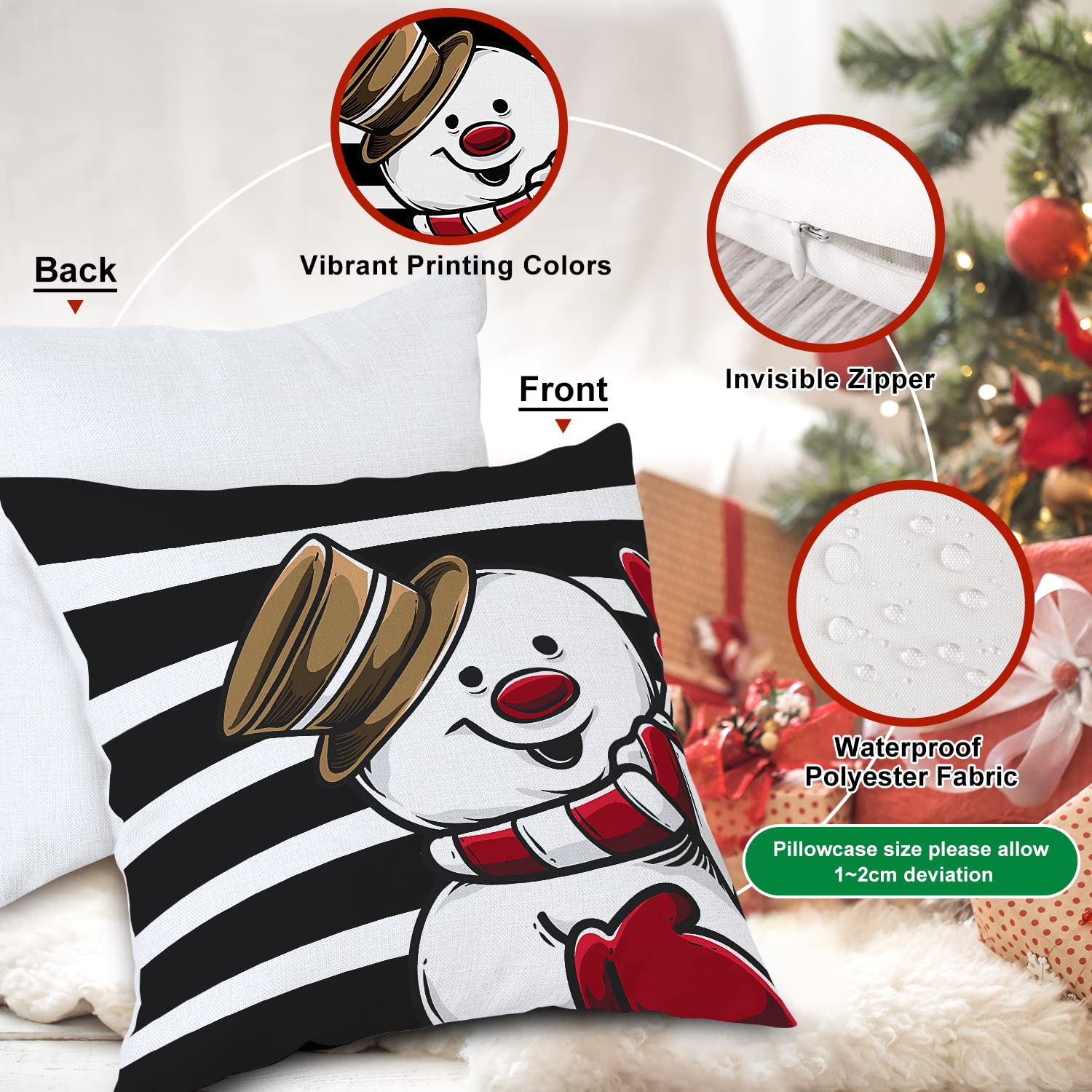 Lanpn Set di 4 federe per cuscini natalizi per esterni, 26 x 26 cm, motivo: pupazzo di neve, motivo pupazzo di neve, impermeabile, 26 x 26 cm, per interni, casa e casa