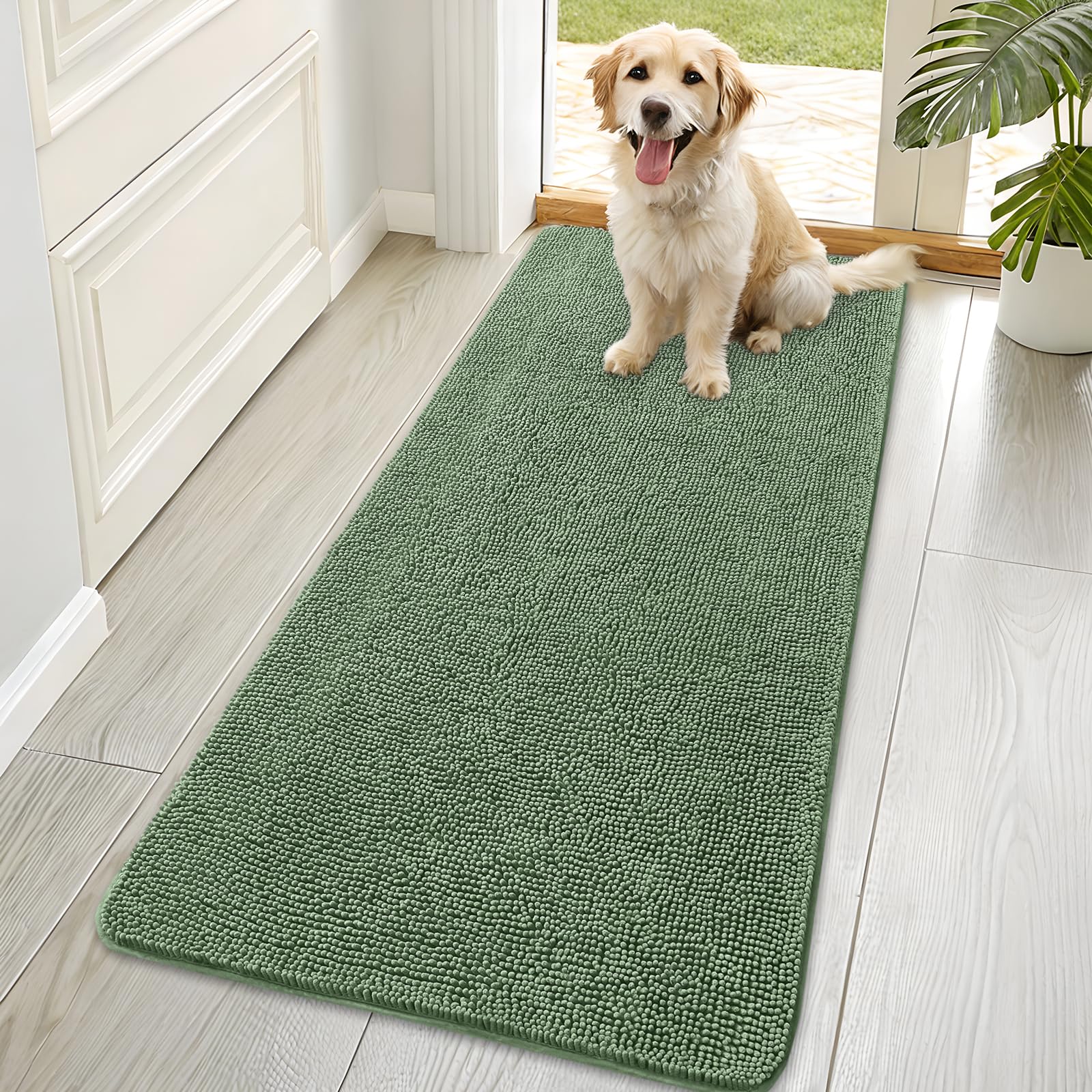 OLANLY Dog Door Mat for Muddy Paws 70x35, Super Absorbent Chenille Mud Mat
