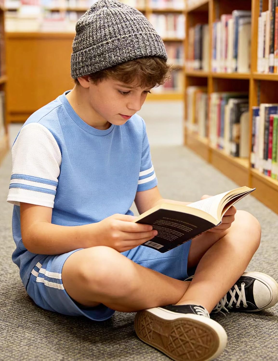 Boys Clothes Casual 2-Piece Waffle Knit Outfit - Short Sleeve Tee & Shorts for Kids 6-16 Years Old