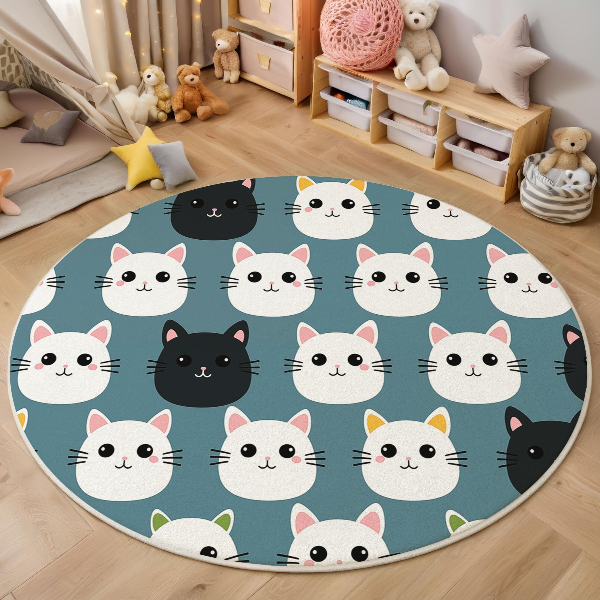 Carpette rond anti-glissant grand tapis de sol bleu pour chambre et salon
