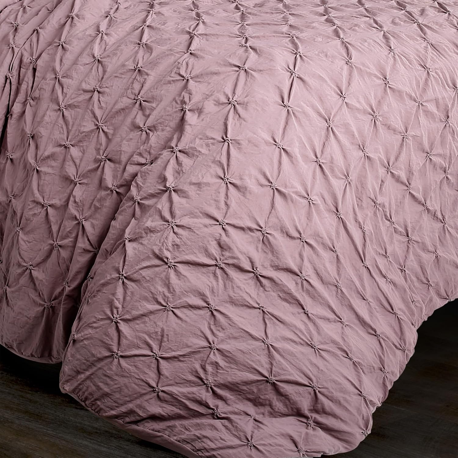Lush Decor Ravello Pintuck Comforter Set - Luxe 5 Piece Textured Bedding Set - Traditional Glam & Farmhouse Inspired Bedroom Decor - Full/ Queen, Woodrose