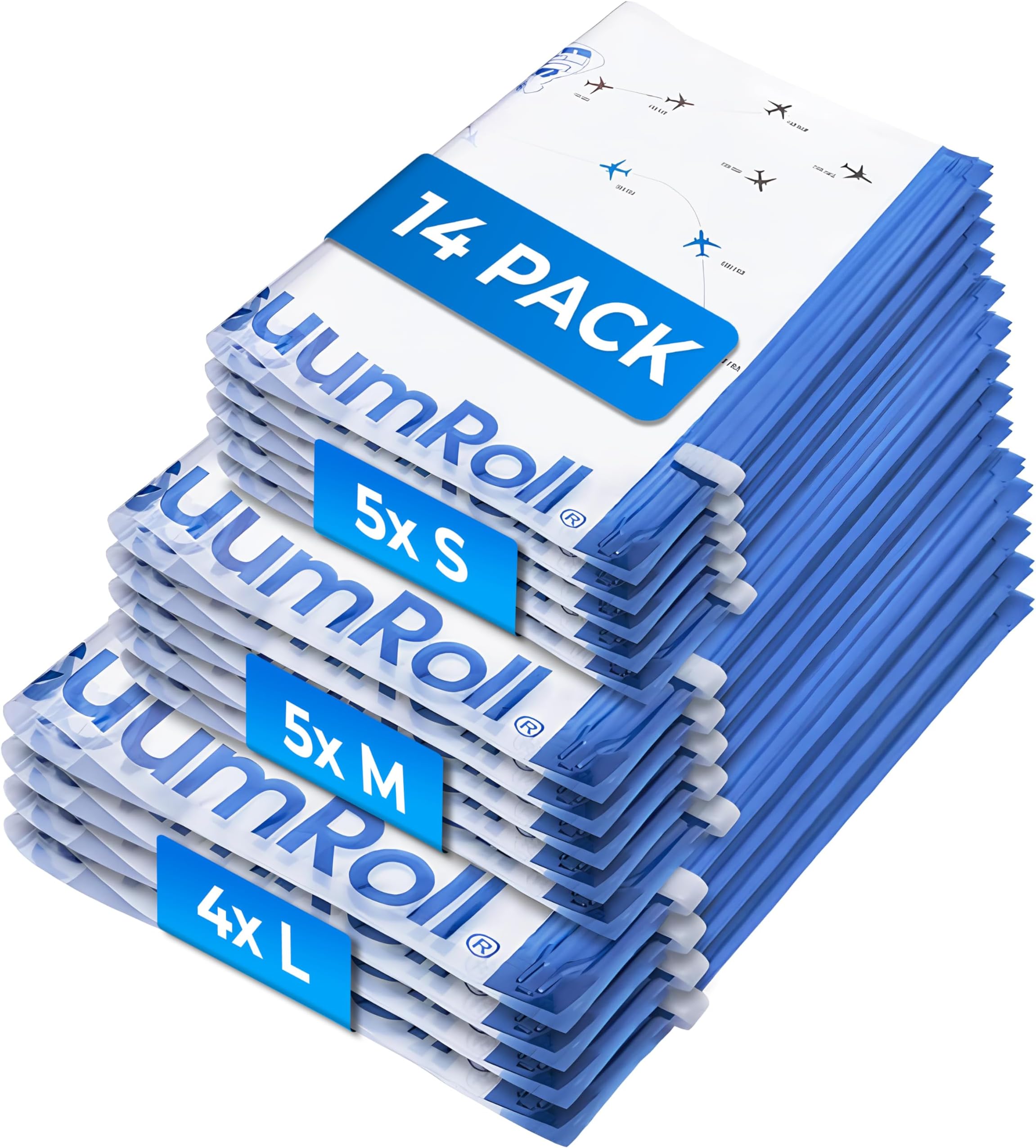 myHodo Vacuum Compression Bags for Rolling (14 Pieces) - Versatile Travel Sacs for Suitcase & Backpack, Reusable Storage Solution, Durable & Hygienic, Easy to Use, Suitable for All Textiles & Clothes