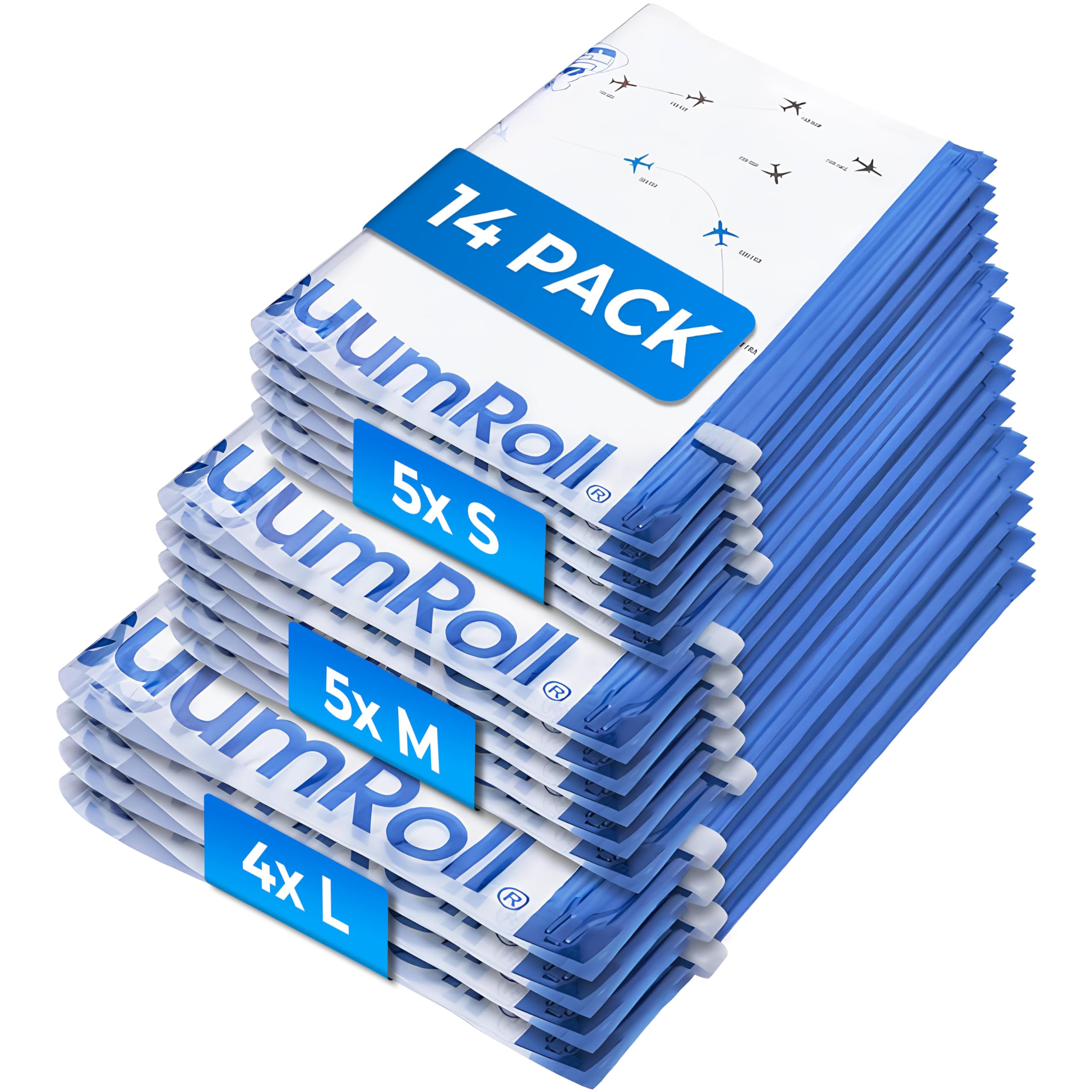 myHodo Vacuum Compression Bags for Rolling (14 Pieces) - Versatile Travel Sacs for Suitcase & Backpack, Reusable Storage Solution, Durable & Hygienic, Easy to Use, Suitable for All Textiles & Clothes