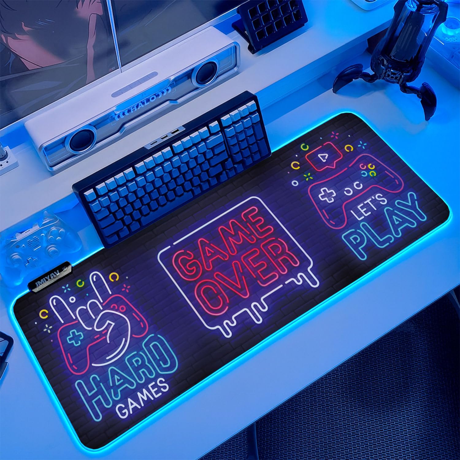 JMIYAV Black Gaming Mouse Pad RGB Mousepad Non-Slip Rubber Base Extra Large Cool XL Computer Desk Pad Gaming Accessories Setup LED Light Up Extended Big Mouse Pad for Gamer (31.5x12In)