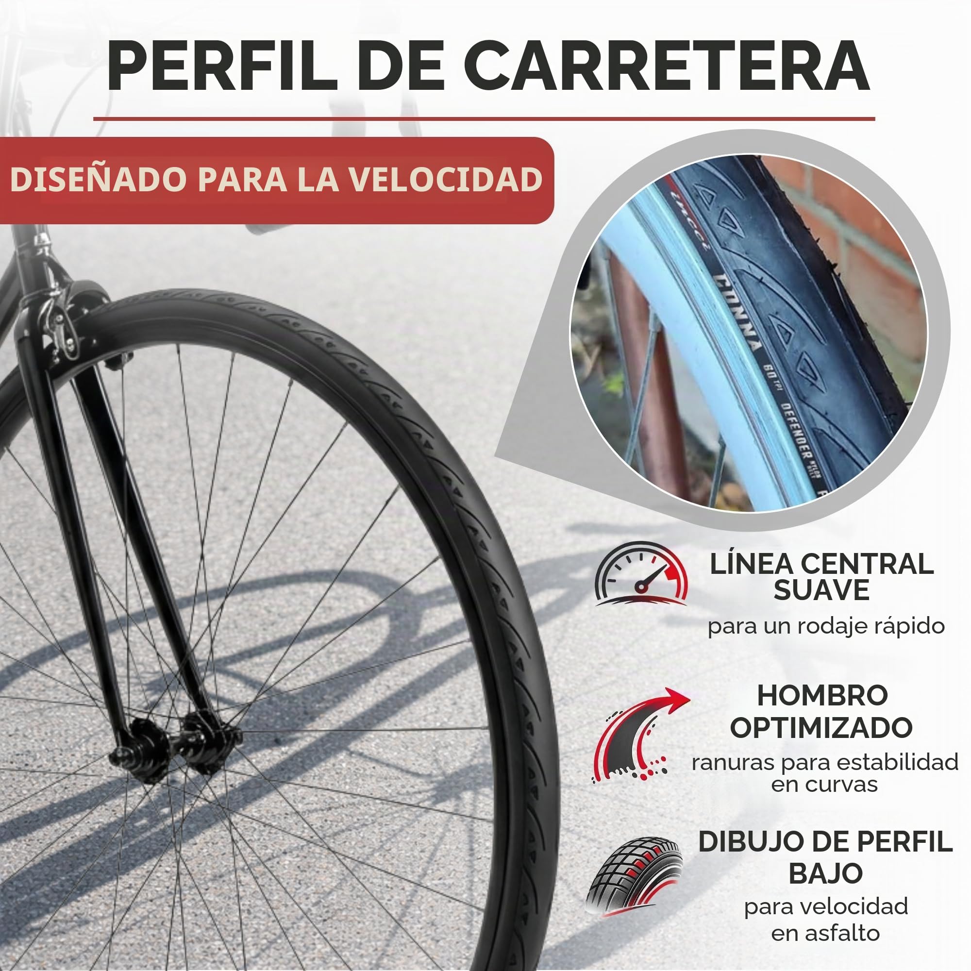 Fincci Bicicleta Cubiertas Carretera 700c x 23c - Par Plegable Neumáticos Bicicleta 23-622 con 1mm Antipinchazos 60 TPI - Gomas 28" per Adulto, Gravel, Carrera y Turismo Bici - Paquete de 2